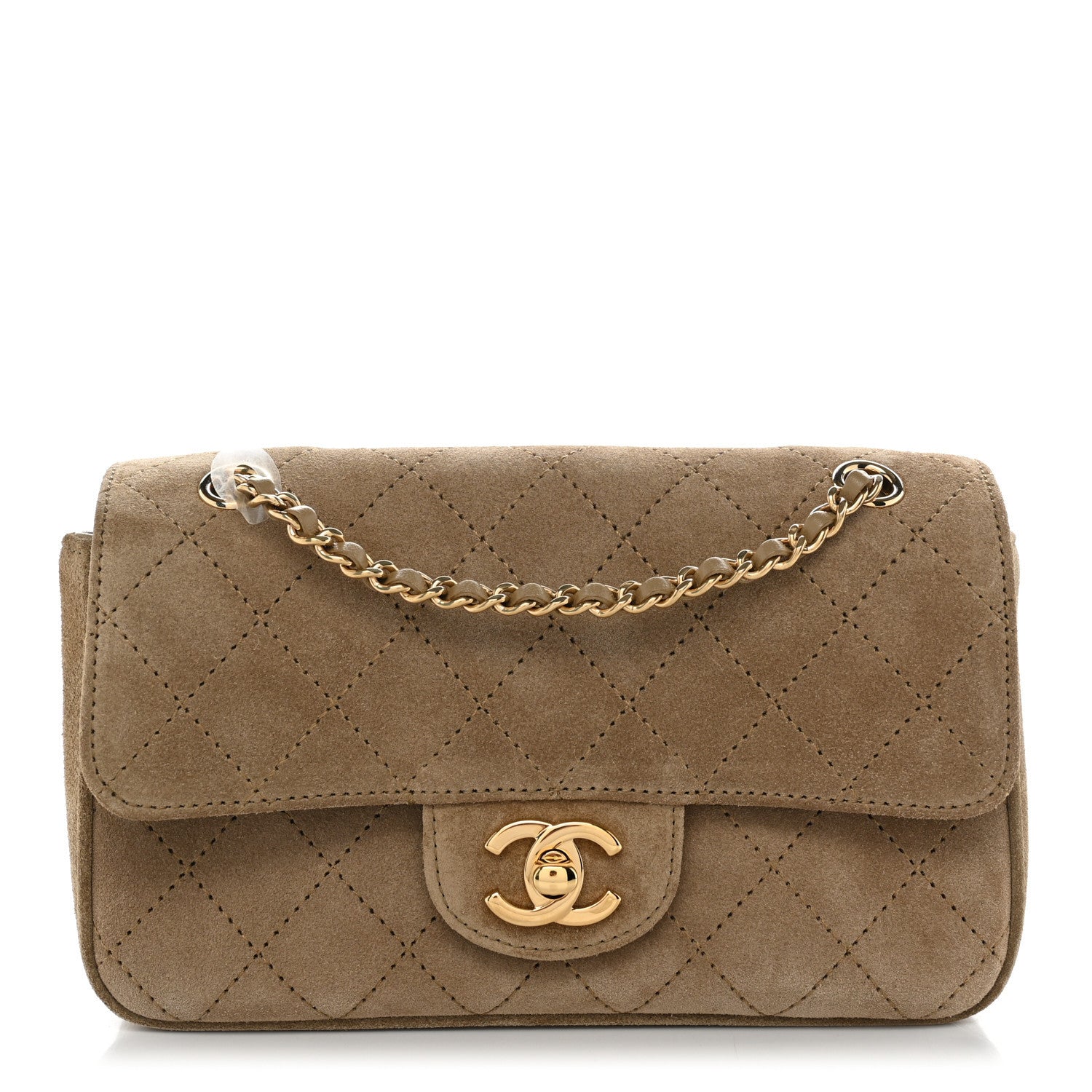 Suede Calfskin Mini Souplissimo Flap Dark Beige