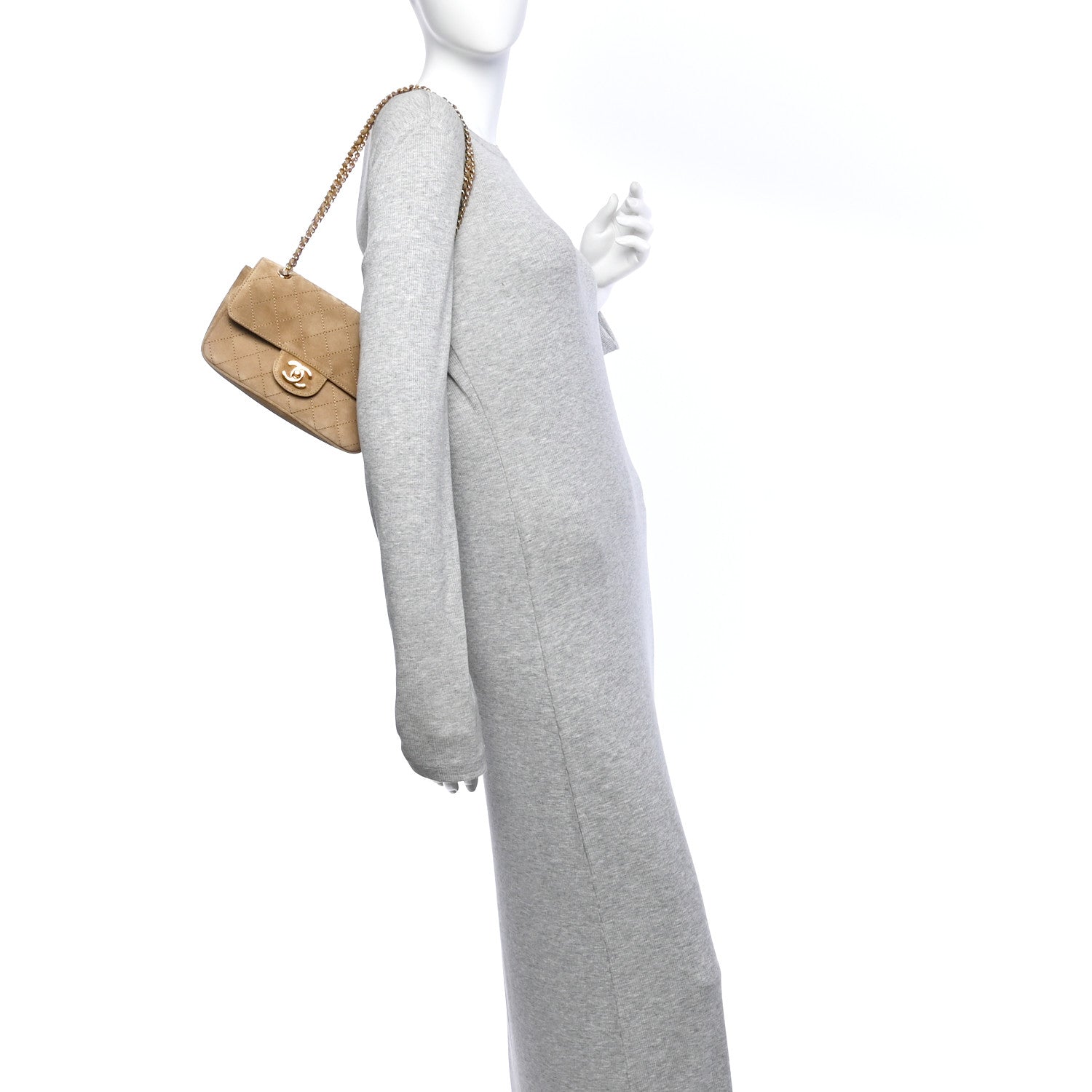 Suede Calfskin Mini Souplissimo Flap Dark Beige — view 2