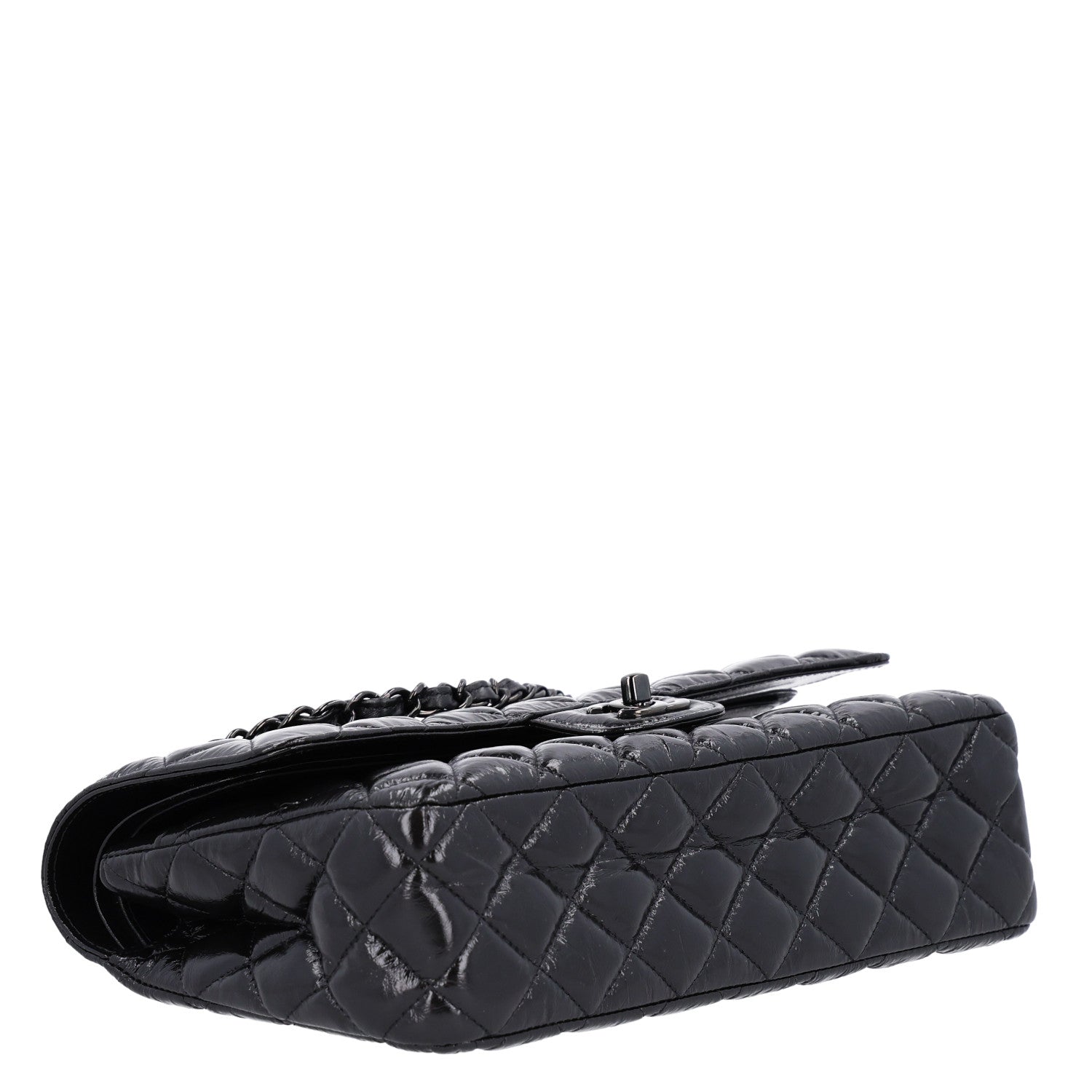 Shiny Crumpled Calfskin Quilted Medium Double Flap So Black — view 4