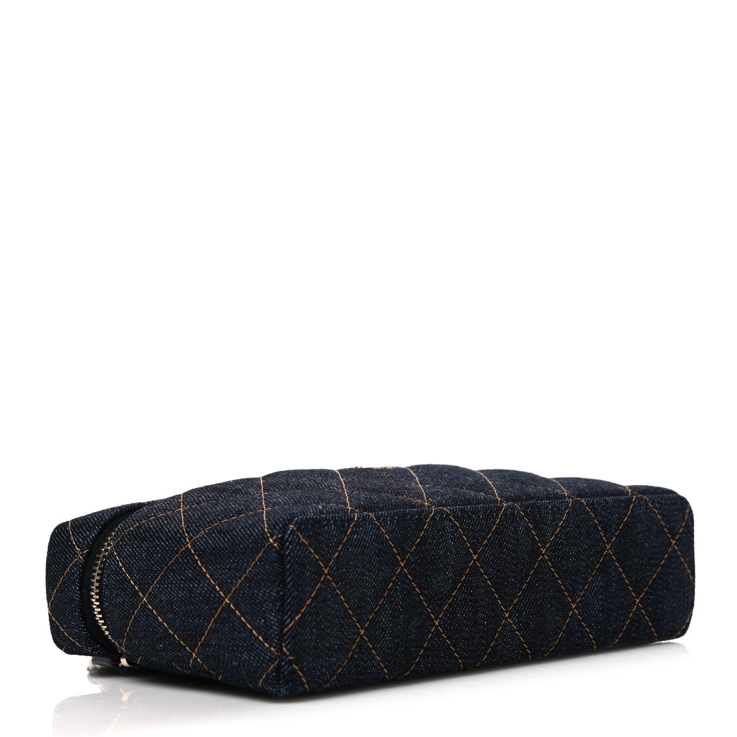 Denim Quilted Top Handle Slim Vanity Case With Chain Dark Blue Orange — view 4