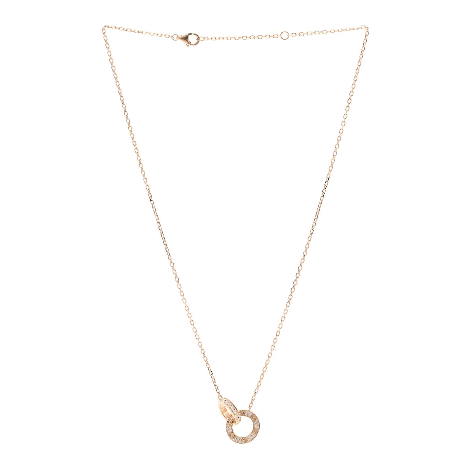 18K Pink Gold Diamond Interlocking LOVE Paved Necklace — view 3