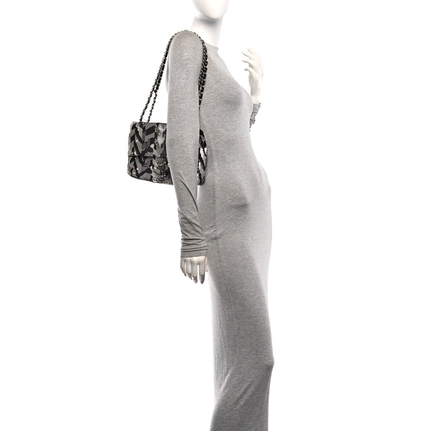 Sequin Medium Single Flap Silver Black — view 2