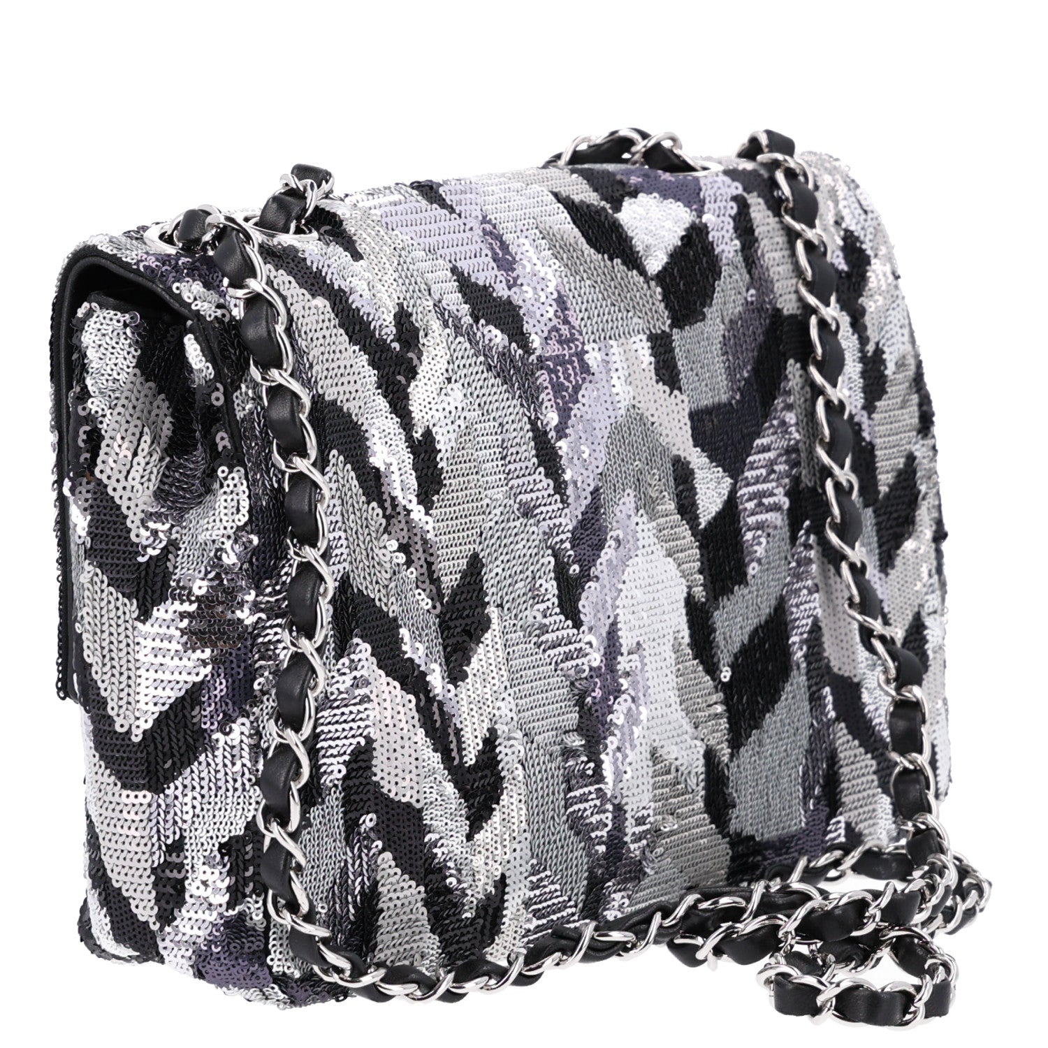 Sequin Medium Single Flap Silver Black — view 3