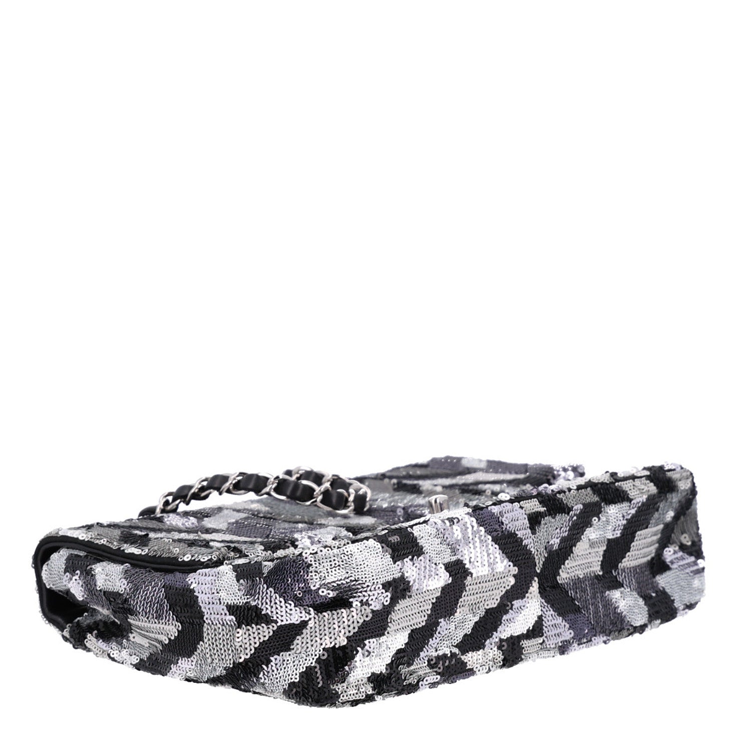 Sequin Medium Single Flap Silver Black — view 4