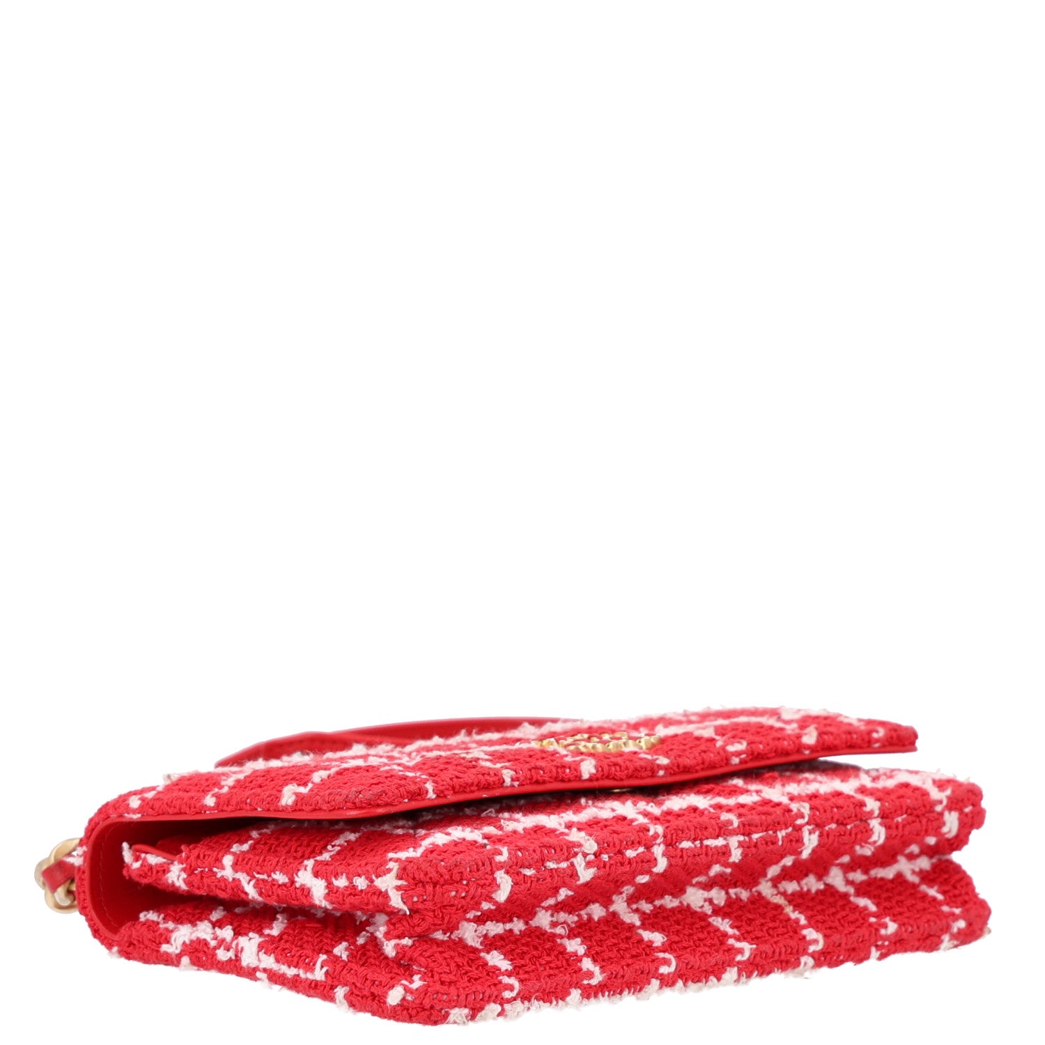 Tweed Quilted Chanel 19 Wallet On Chain WOC Red White — view 4