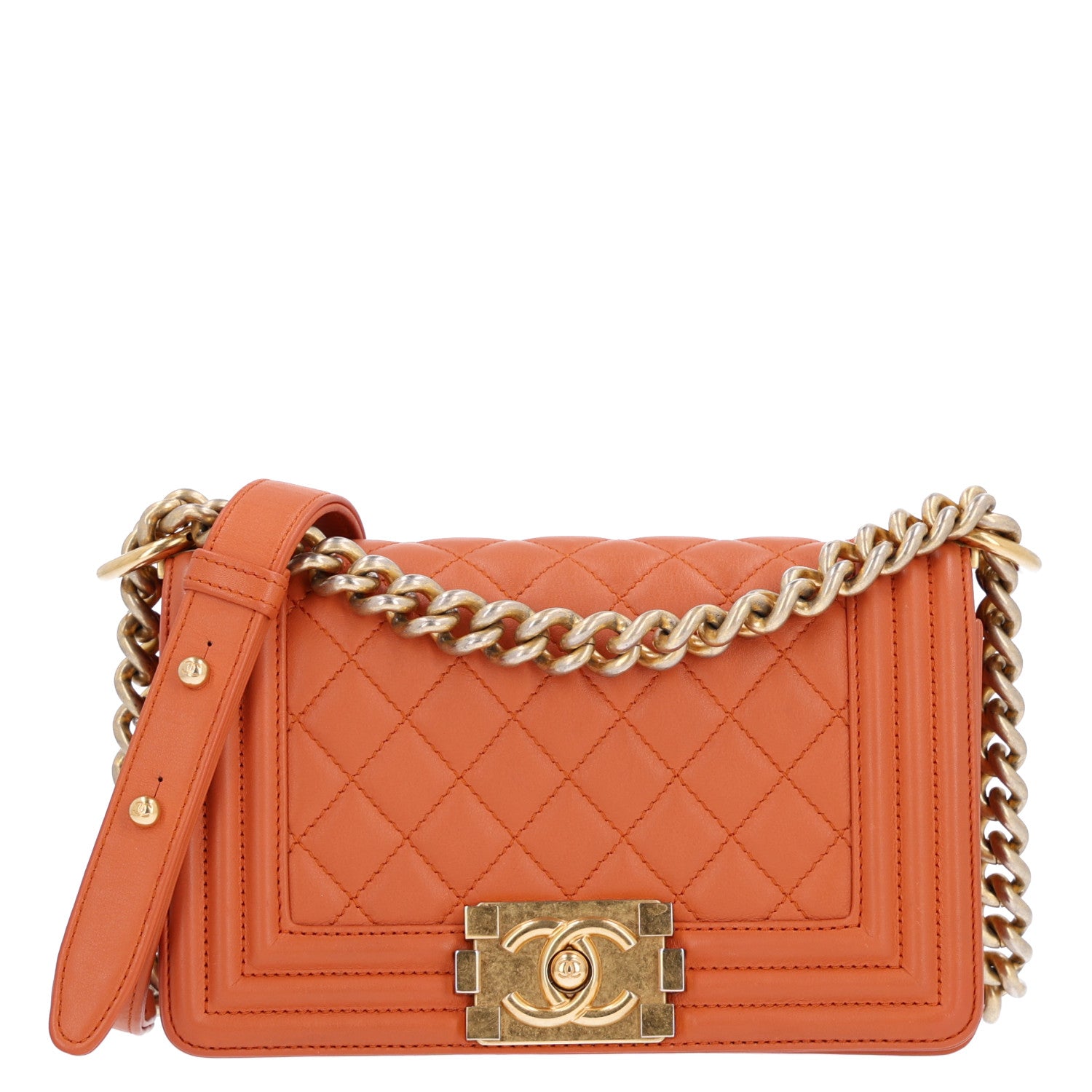 Calfskin Quilted Small Boy Flap Orange