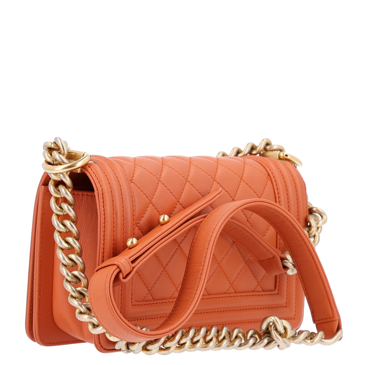 Calfskin Quilted Small Boy Flap Orange — view 3