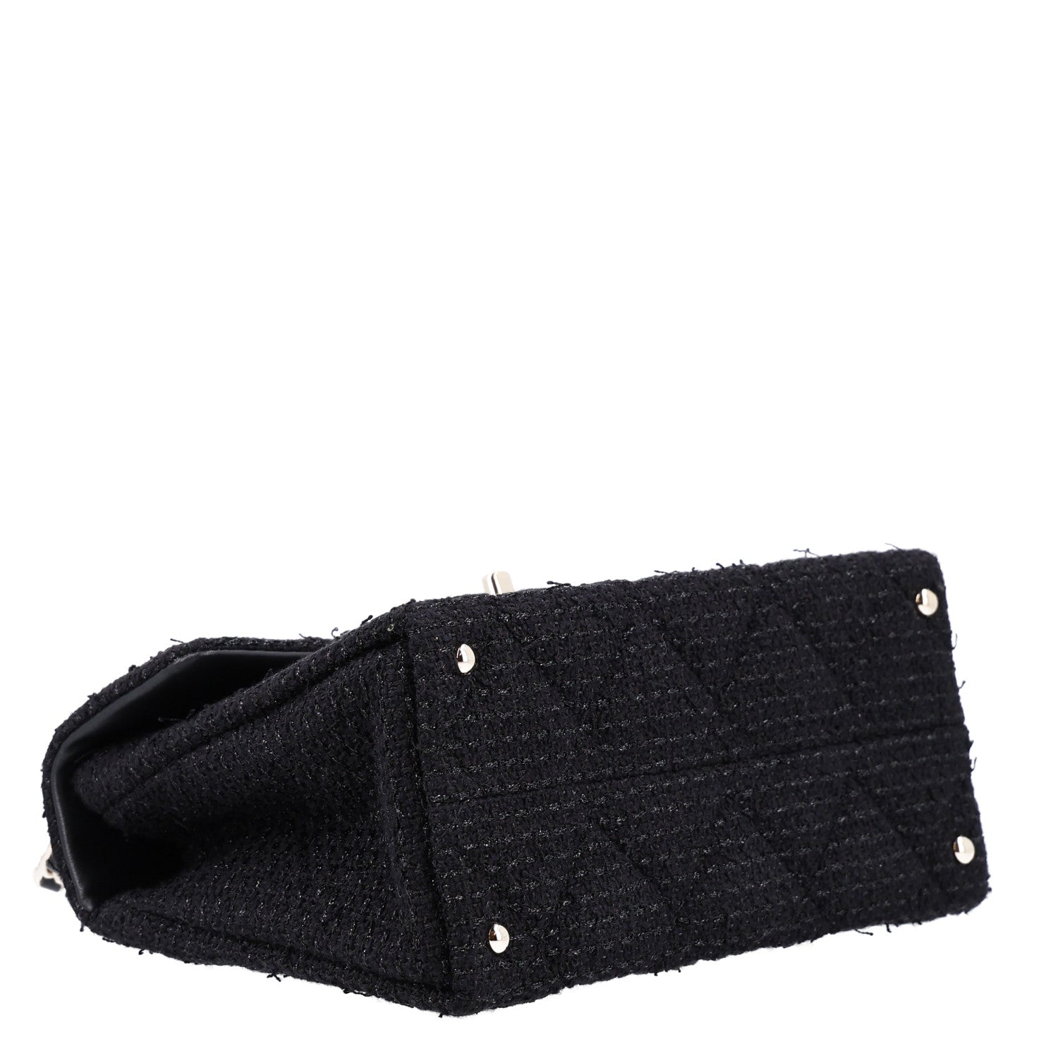 Tweed Quilted Medium Retro Twist Top Handle Flap Black — view 4