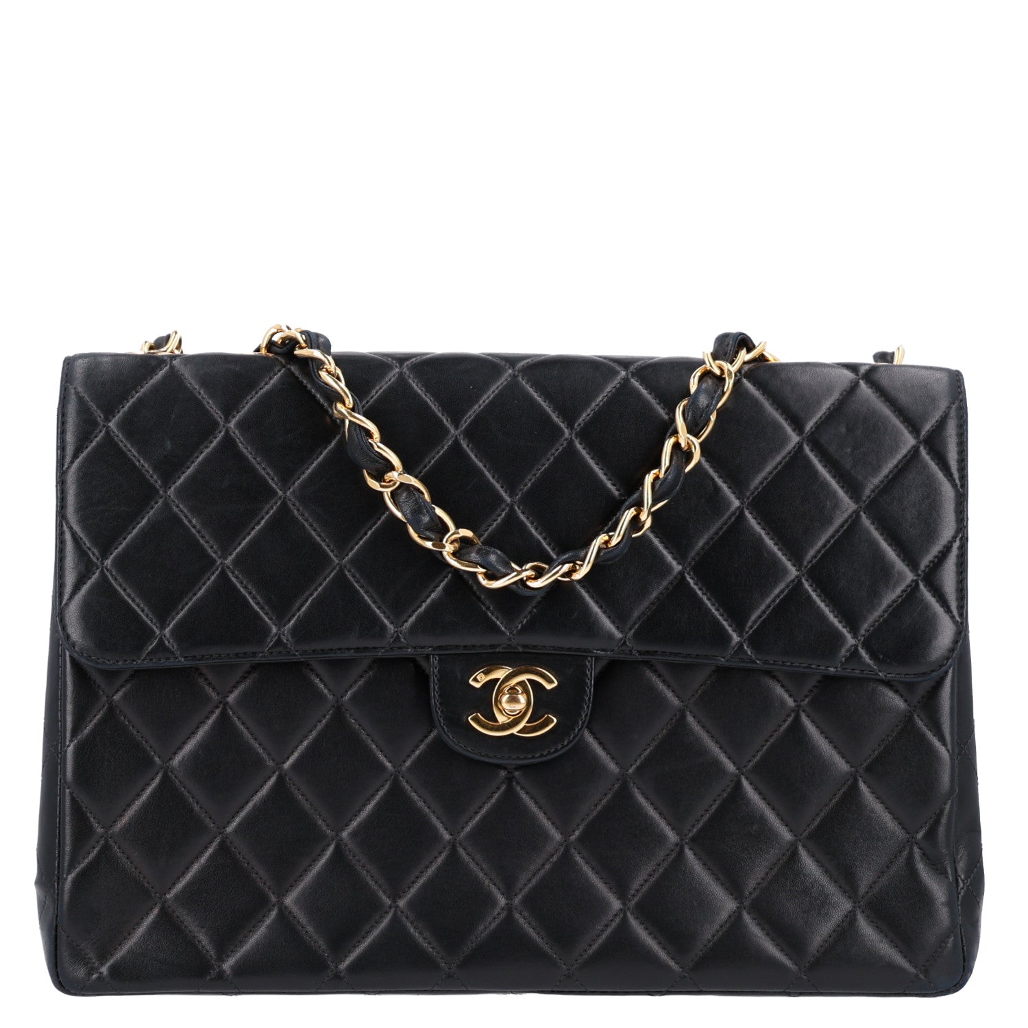 Lambskin Quilted Jumbo Single Flap Black
