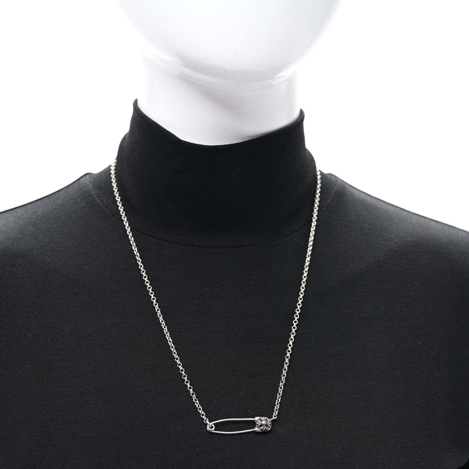 Sterling Silver Safety Pin Pendant Necklace — view 2