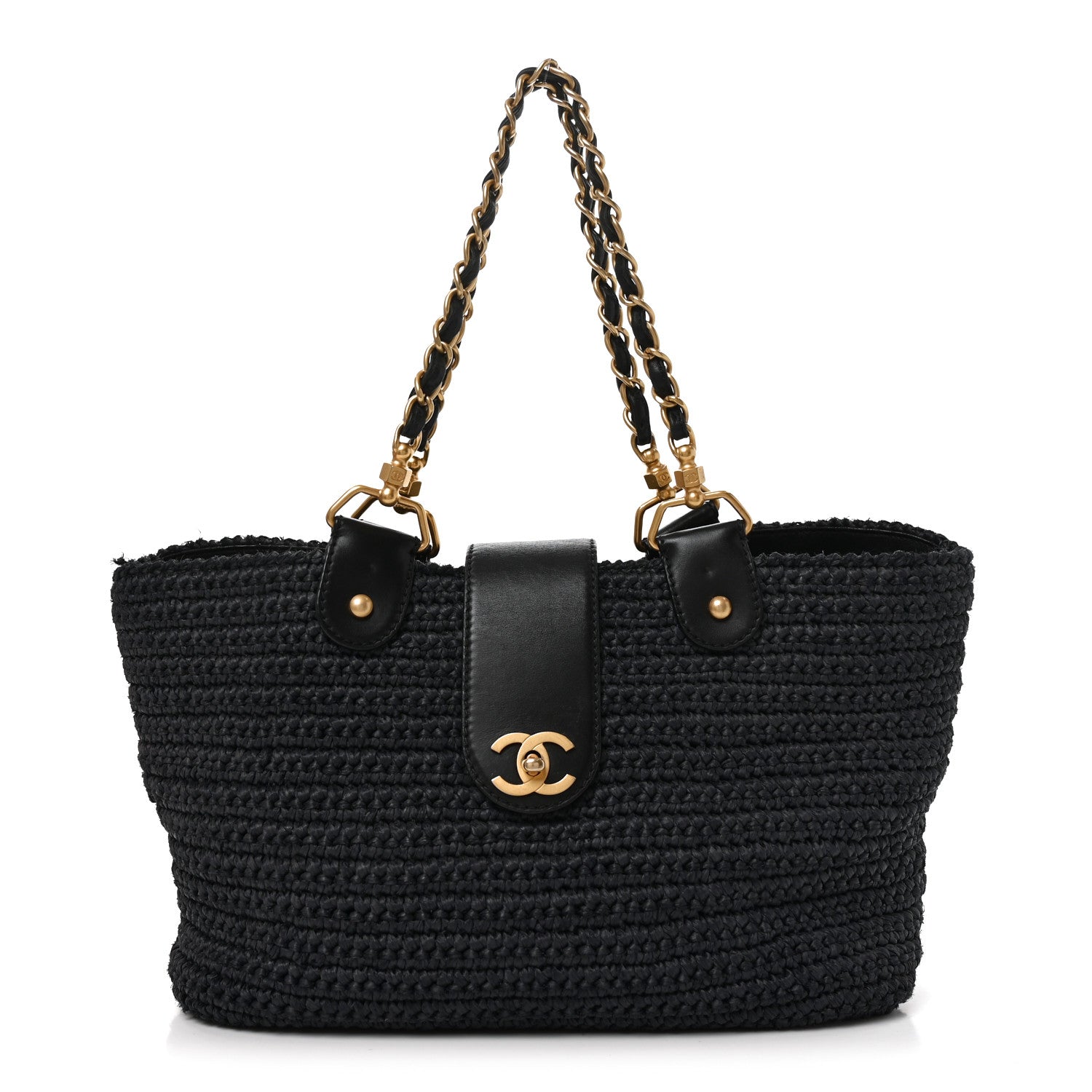 Straw Raffia Tote Black