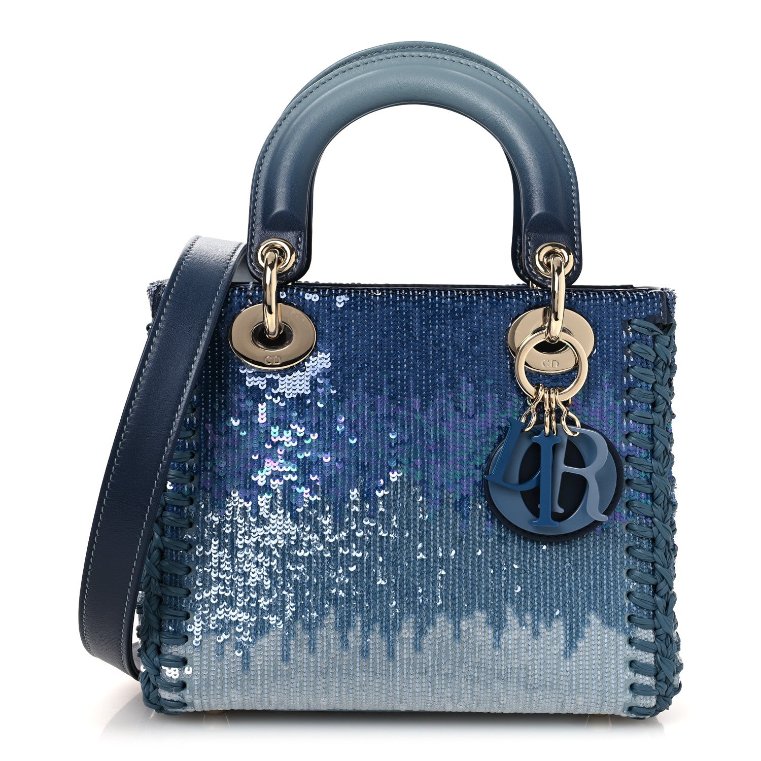 Calfskin Sequin Gradient Stitched Small Lady Dior Blue