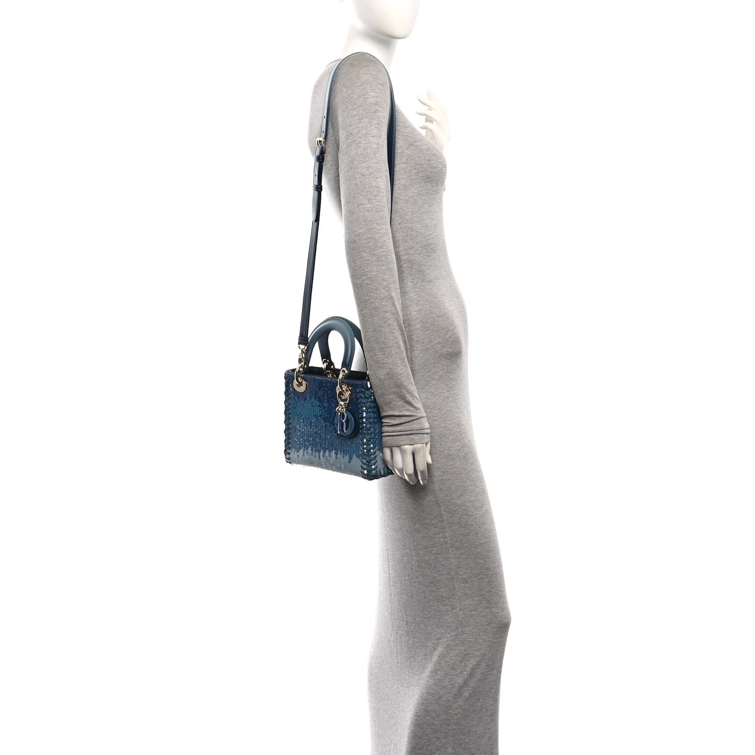 Calfskin Sequin Gradient Stitched Small Lady Dior Blue — view 2