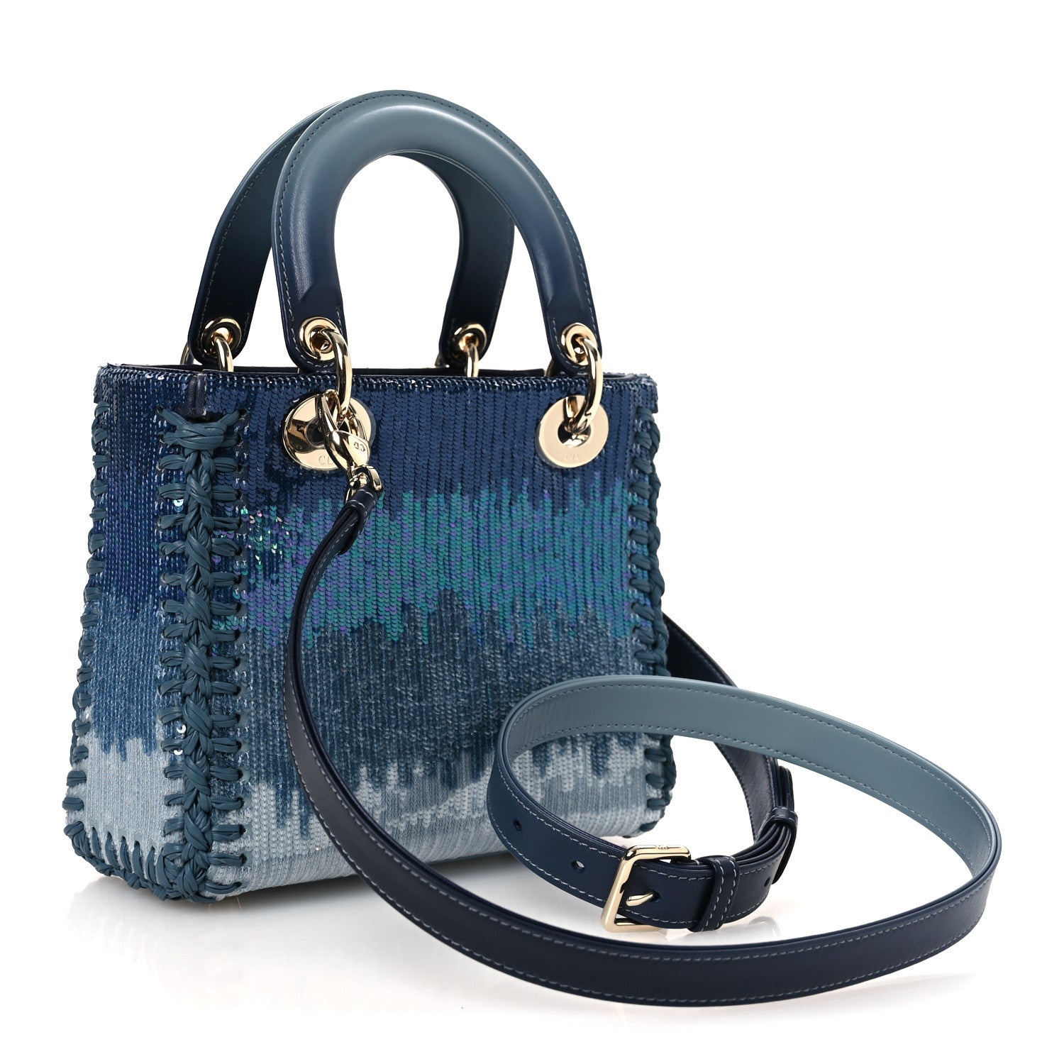 Calfskin Sequin Gradient Stitched Small Lady Dior Blue — view 3
