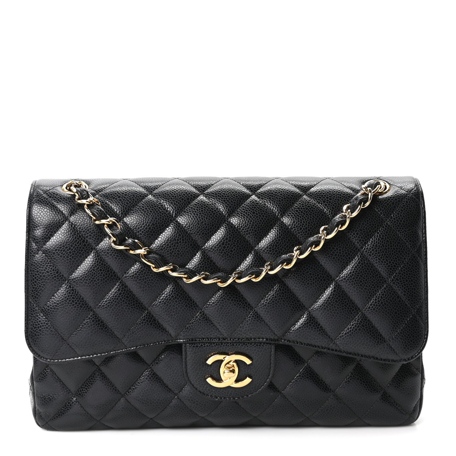 Caviar Quilted Jumbo Double Flap Black