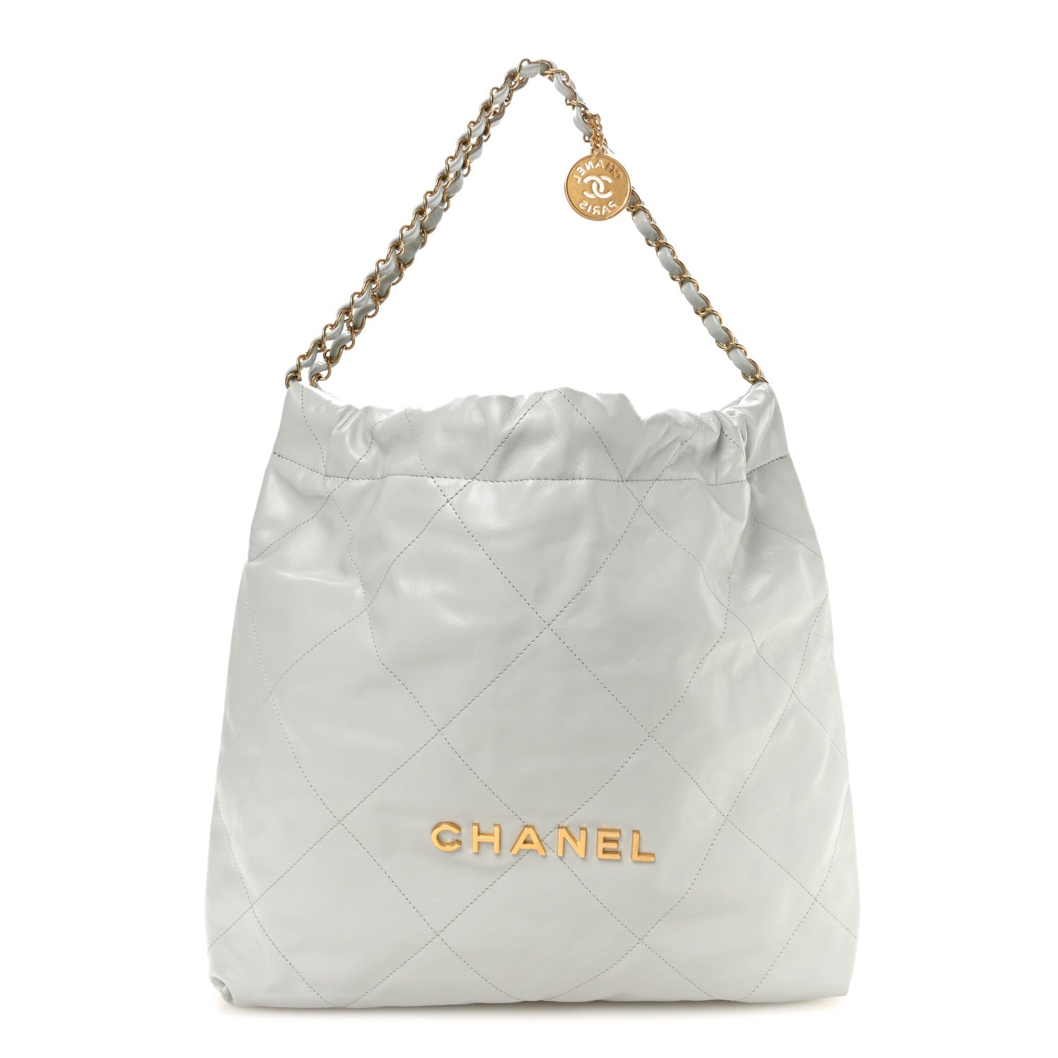Shiny Calfskin Quilted Chanel 22 Light Blue