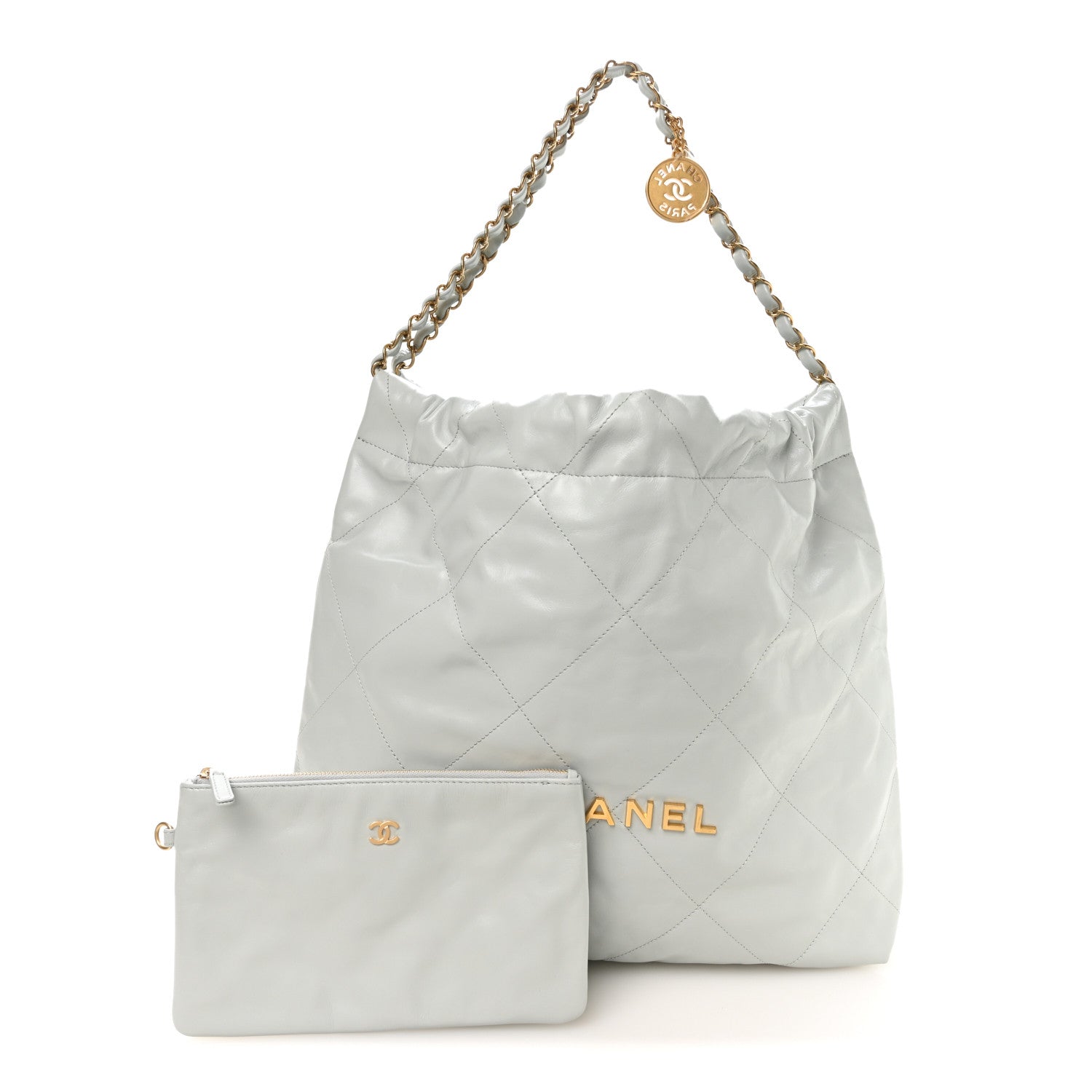 Shiny Calfskin Quilted Chanel 22 Light Blue — view 3