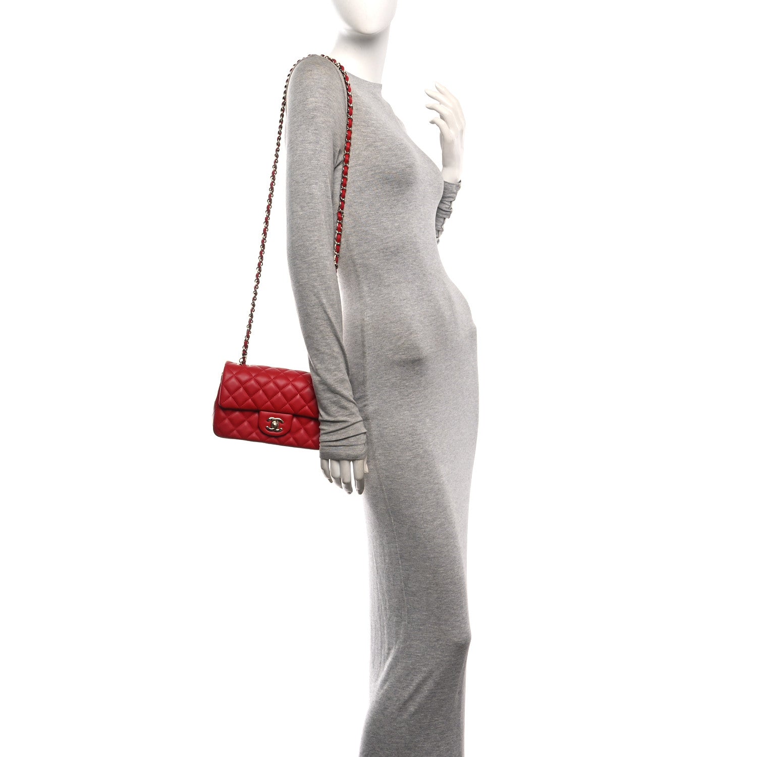 Lambskin Quilted Mini Rectangular Flap Red — view 2