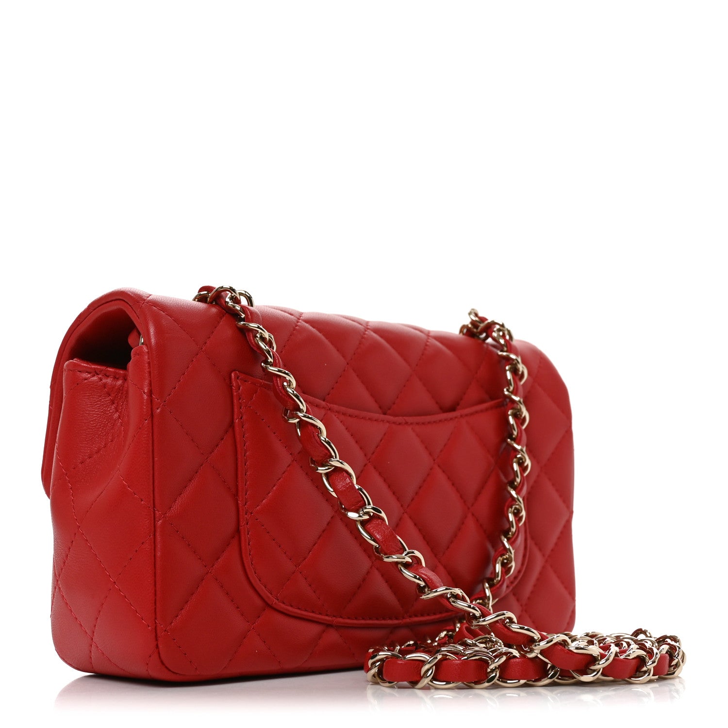 Lambskin Quilted Mini Rectangular Flap Red — view 3