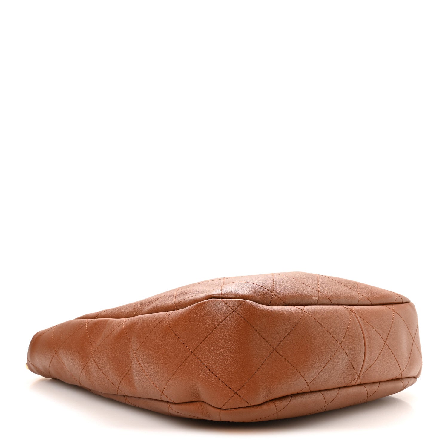 Calfskin Quilted Braided Handle Chain Hobo Brown — view 4