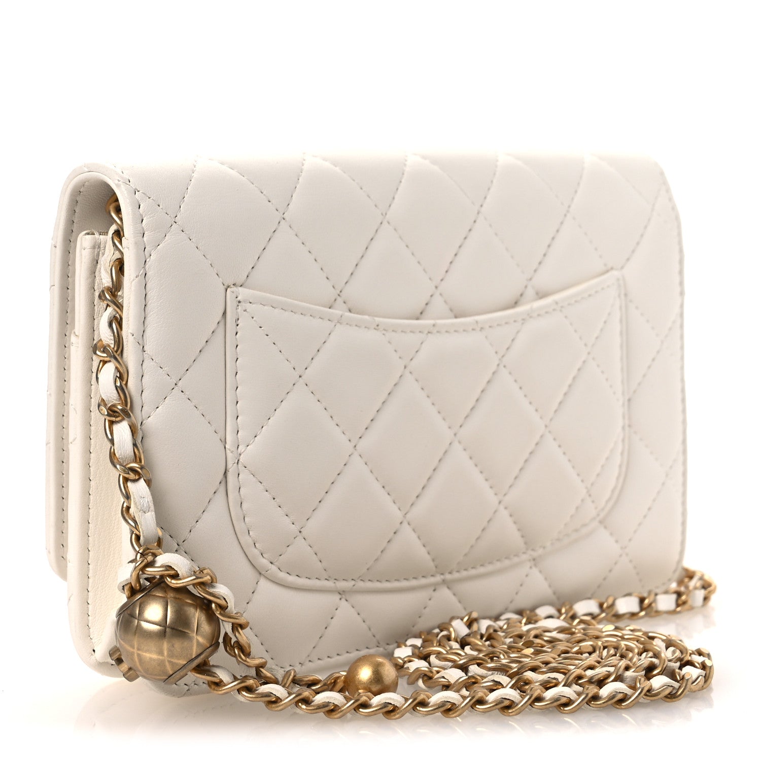 Lambskin Quilted CC Pearl Crush Wallet on Chain WOC White — view 3
