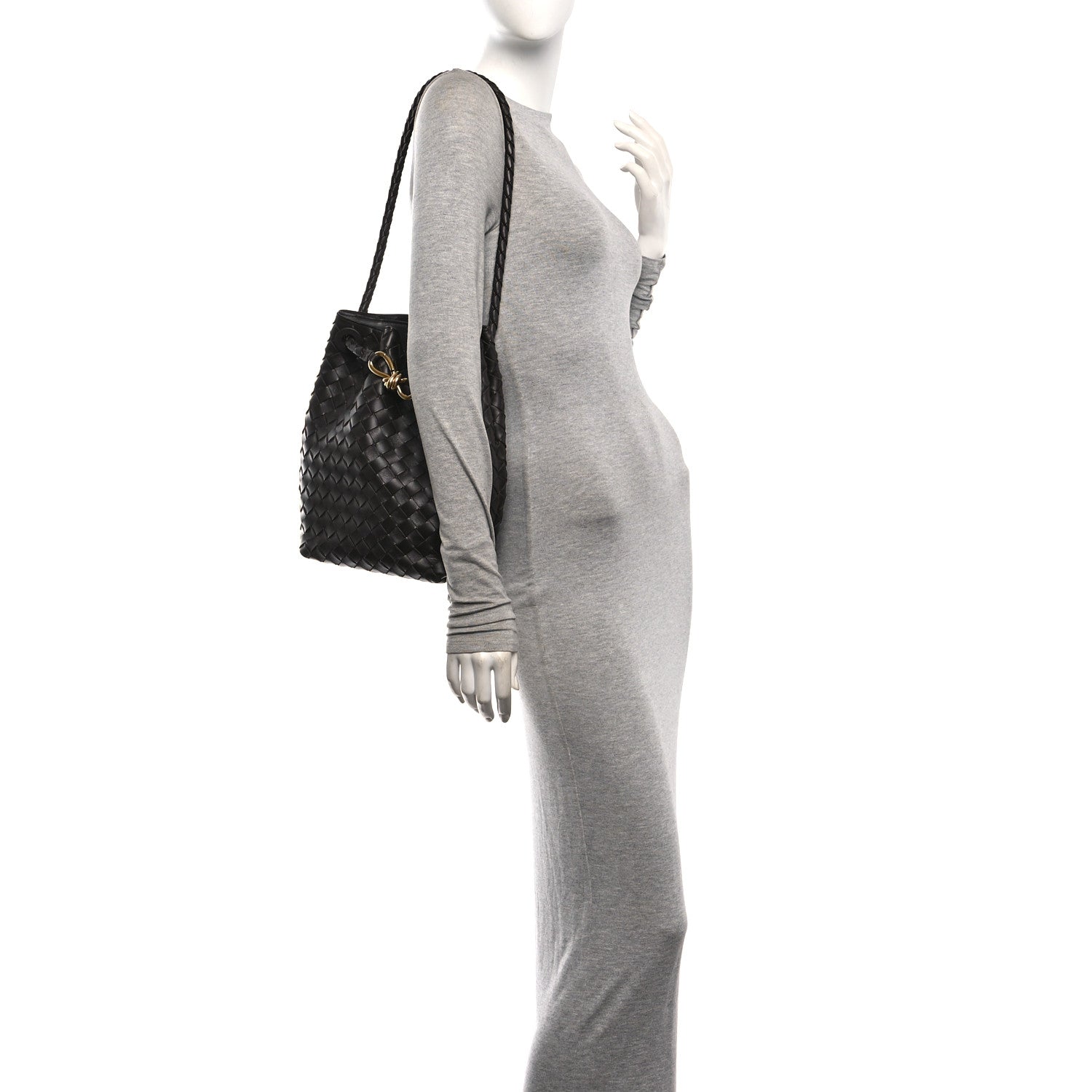 Nappa Intrecciato Small Andiamo Bucket Bag Fondant — view 2