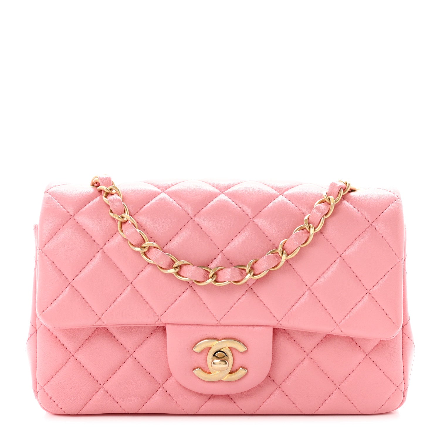 Lambskin Quilted Mini Rectangular Flap Pink