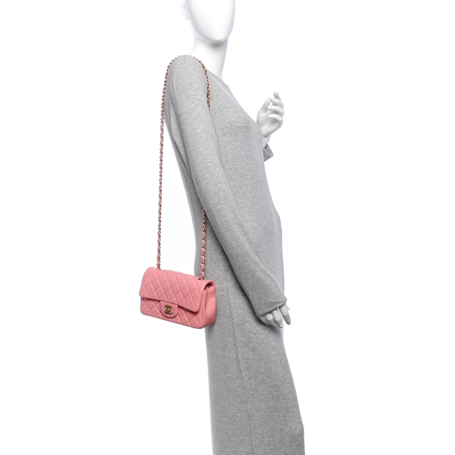 Lambskin Quilted Mini Rectangular Flap Pink — view 2