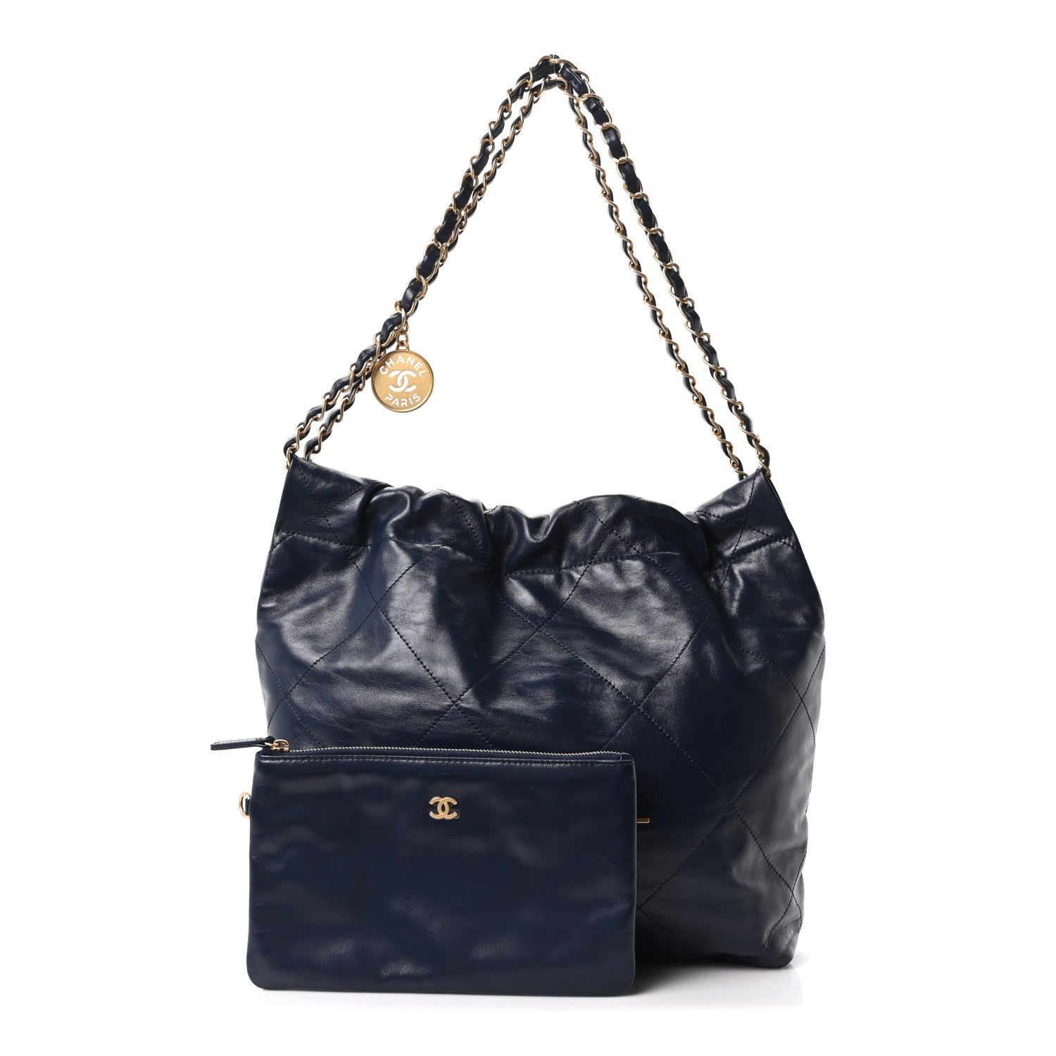 Shiny Calfskin Quilted Small Chanel 22 Navy — view 3