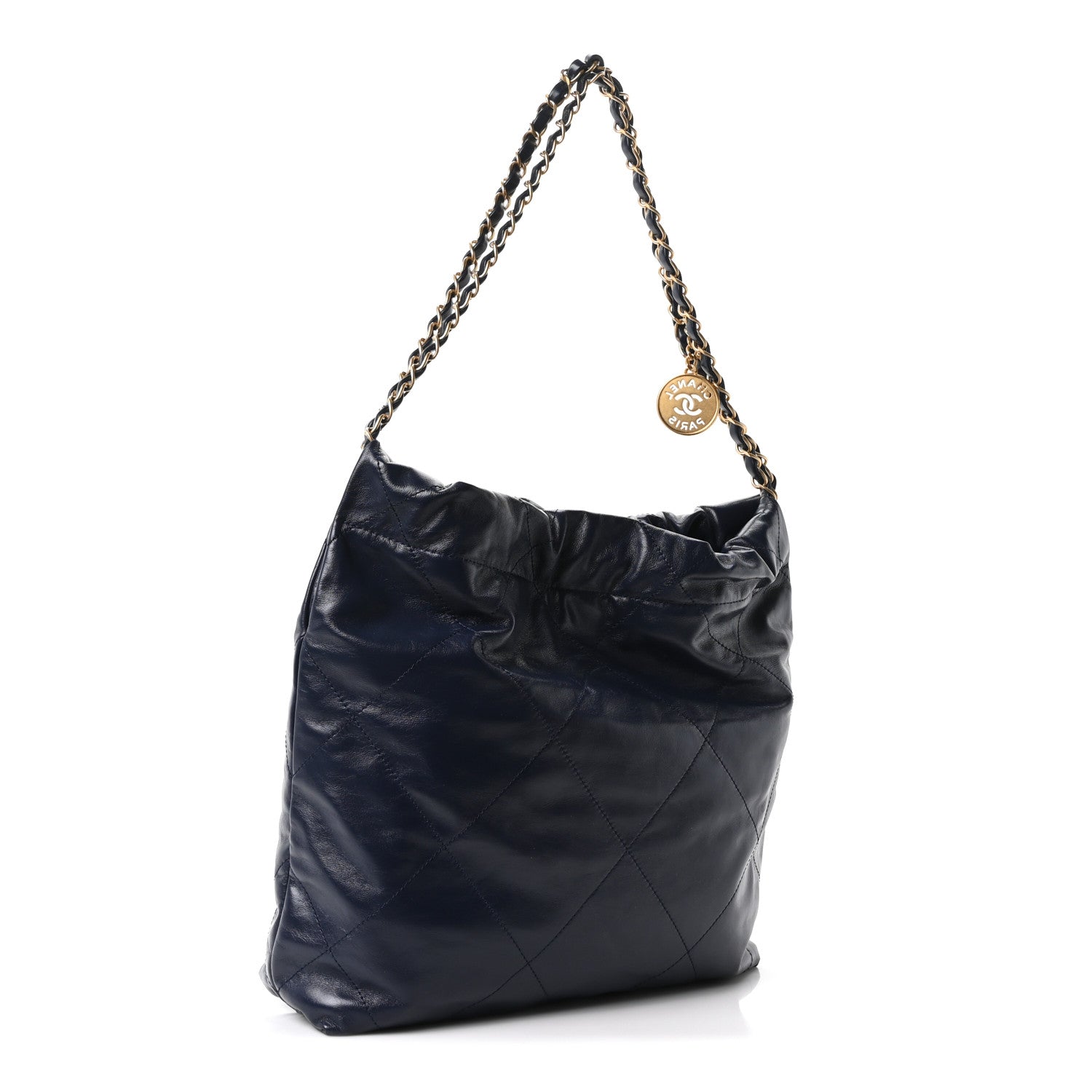 Shiny Calfskin Quilted Small Chanel 22 Navy — view 4