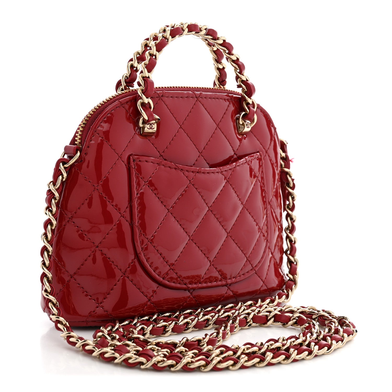 Patent Calfskin Quilted Shiny Coco Clutch With Chain Red — view 3