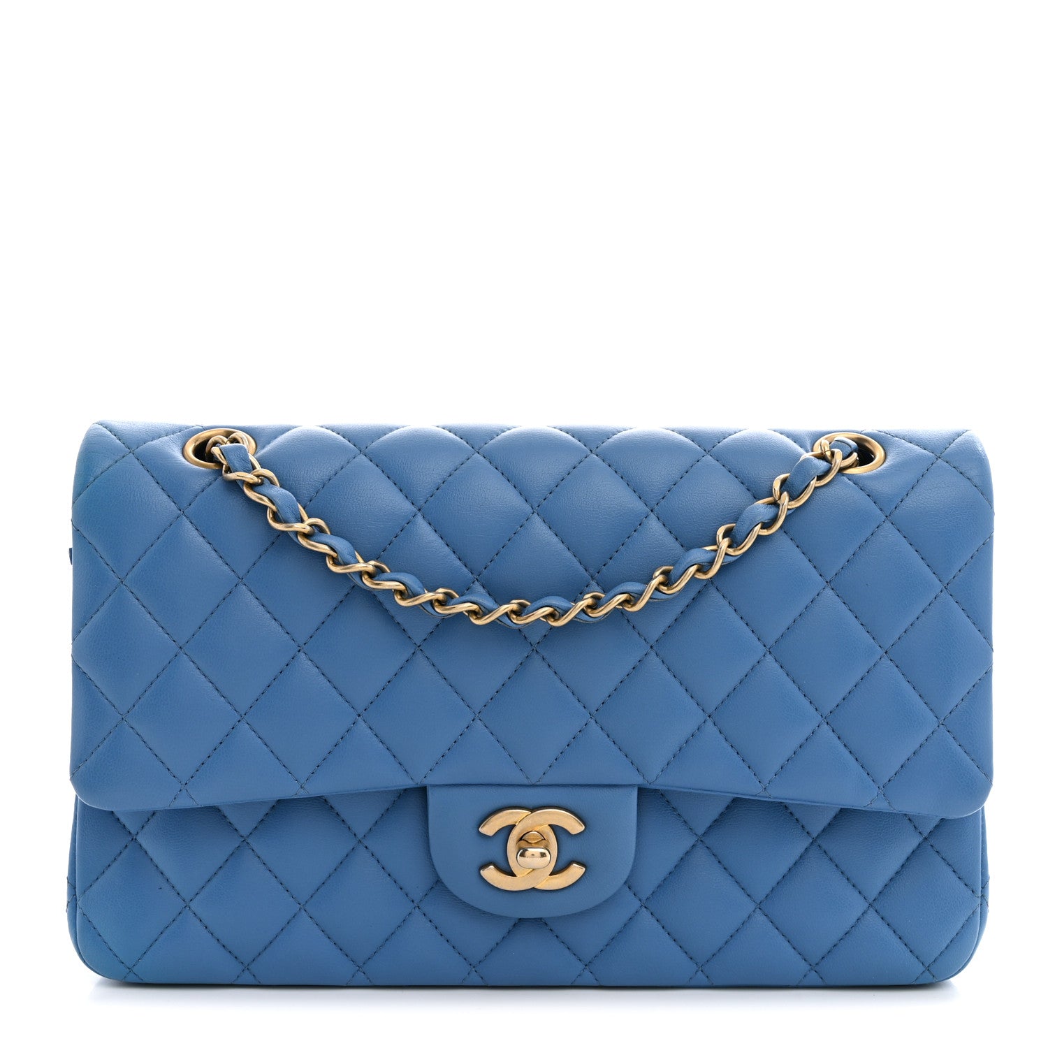 Lambskin Quilted Medium Double Flap Blue