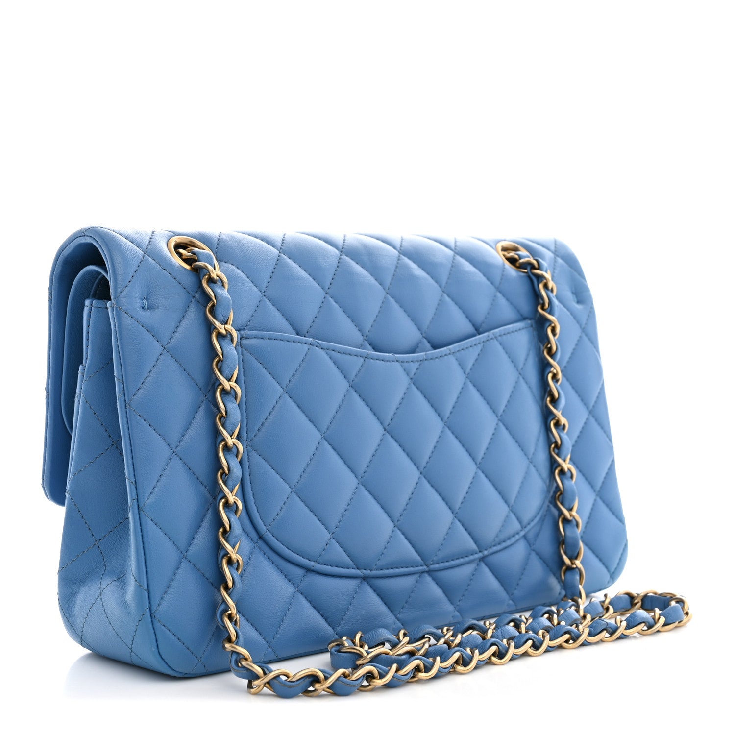 Lambskin Quilted Medium Double Flap Blue — view 3