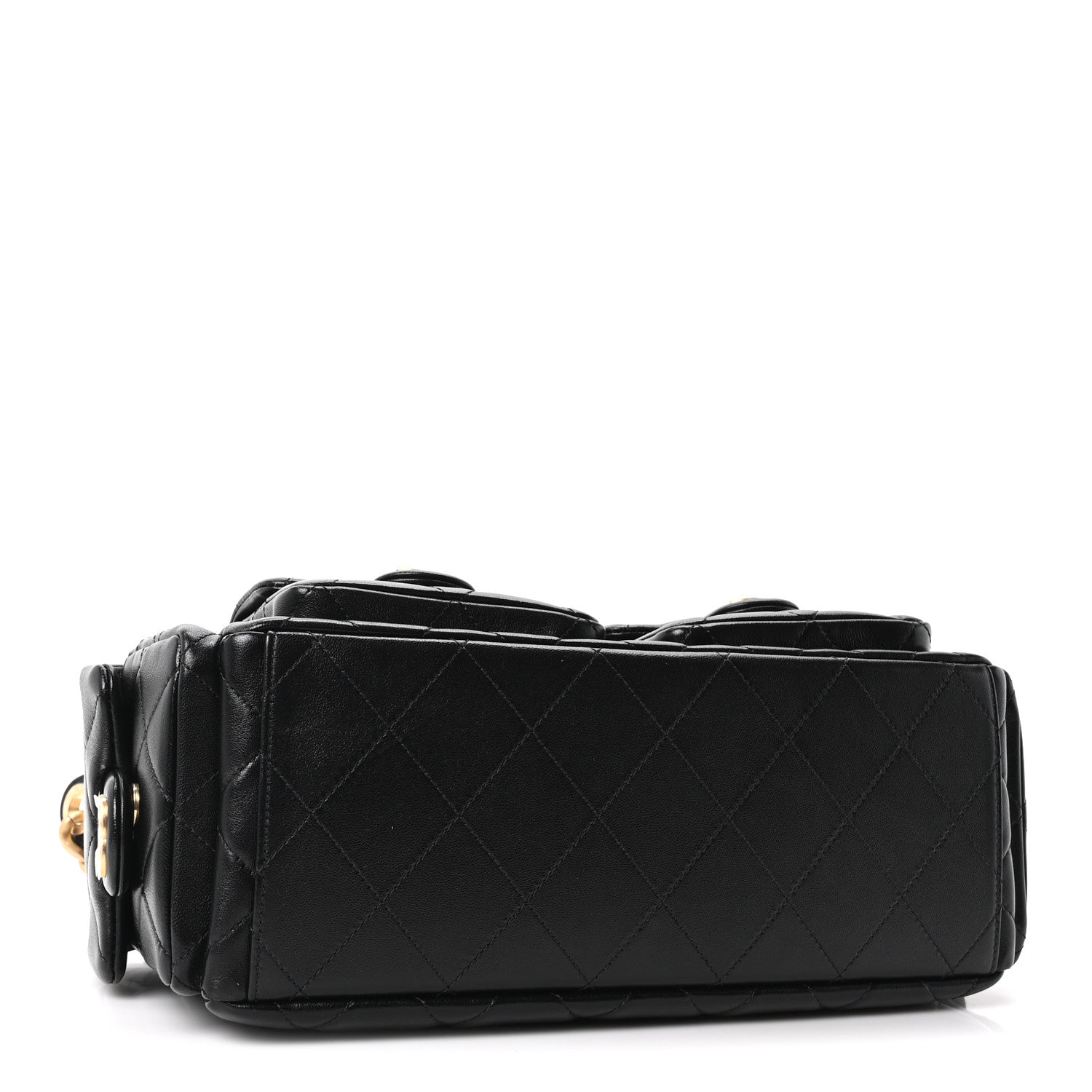 Shiny Lambskin Quilted Large Trendy Pockets Hobo Black — view 3