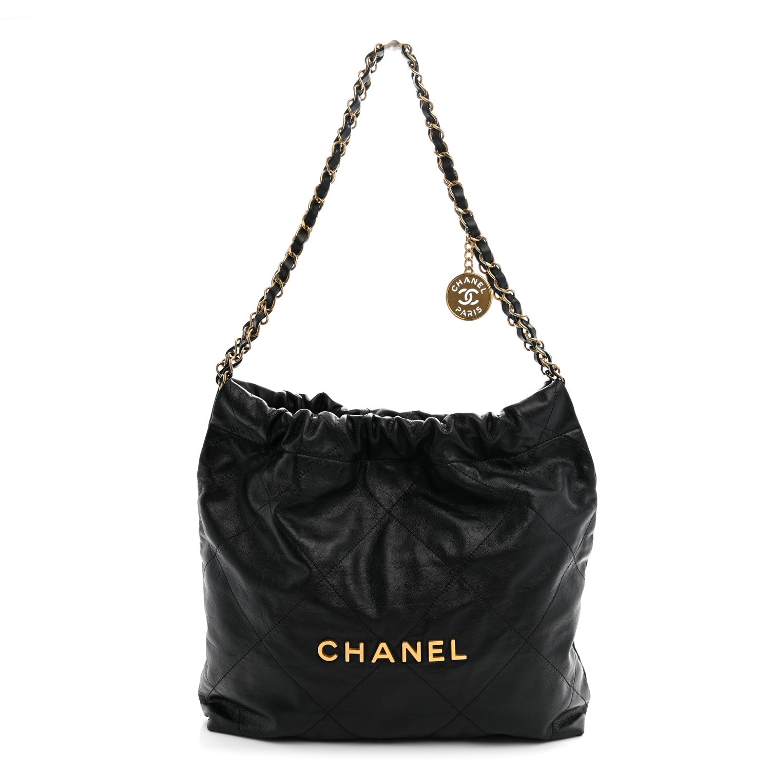 Shiny Calfskin Quilted Small Chanel 22 Black