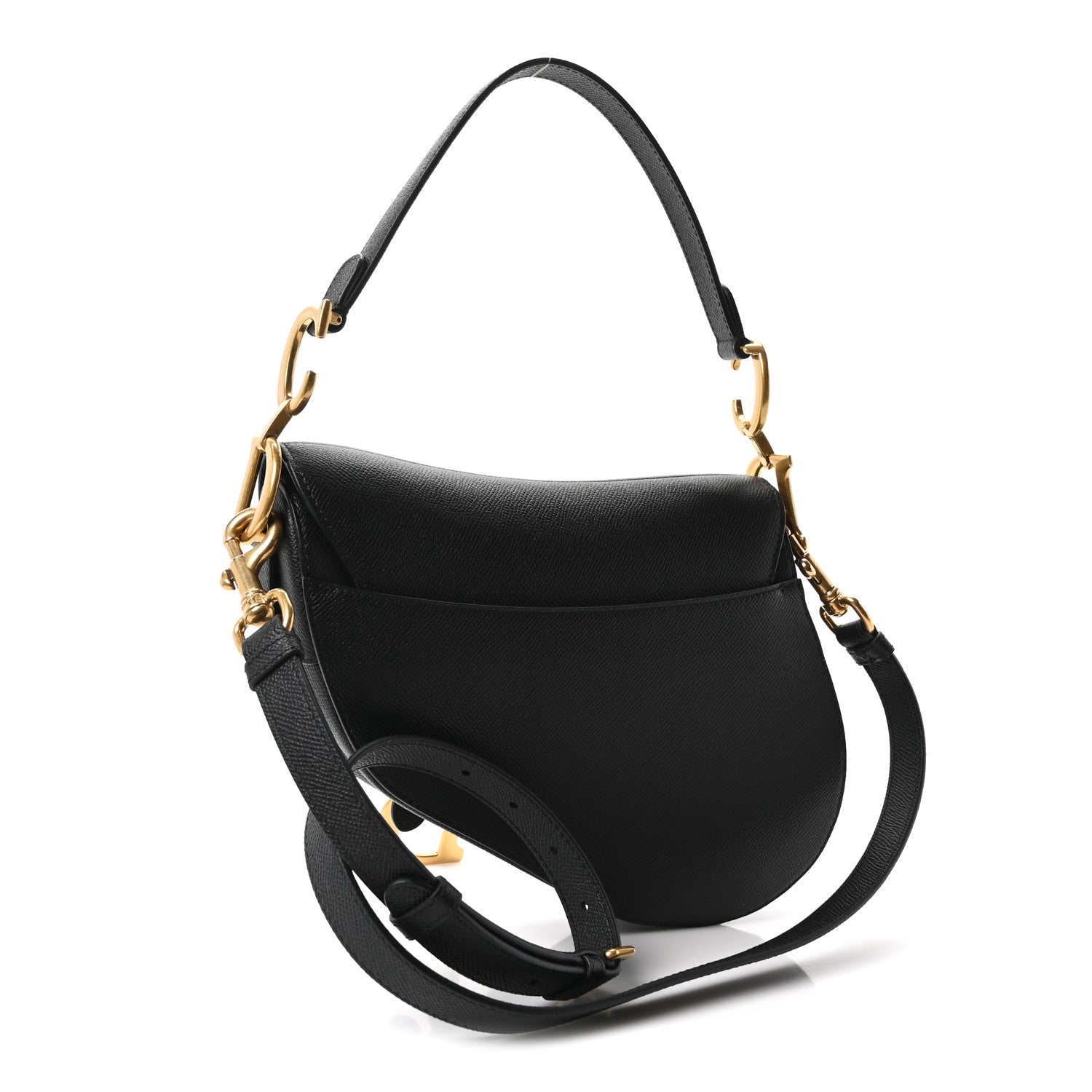 Grained Calfskin Saddle Bag With Strap Black — view 3