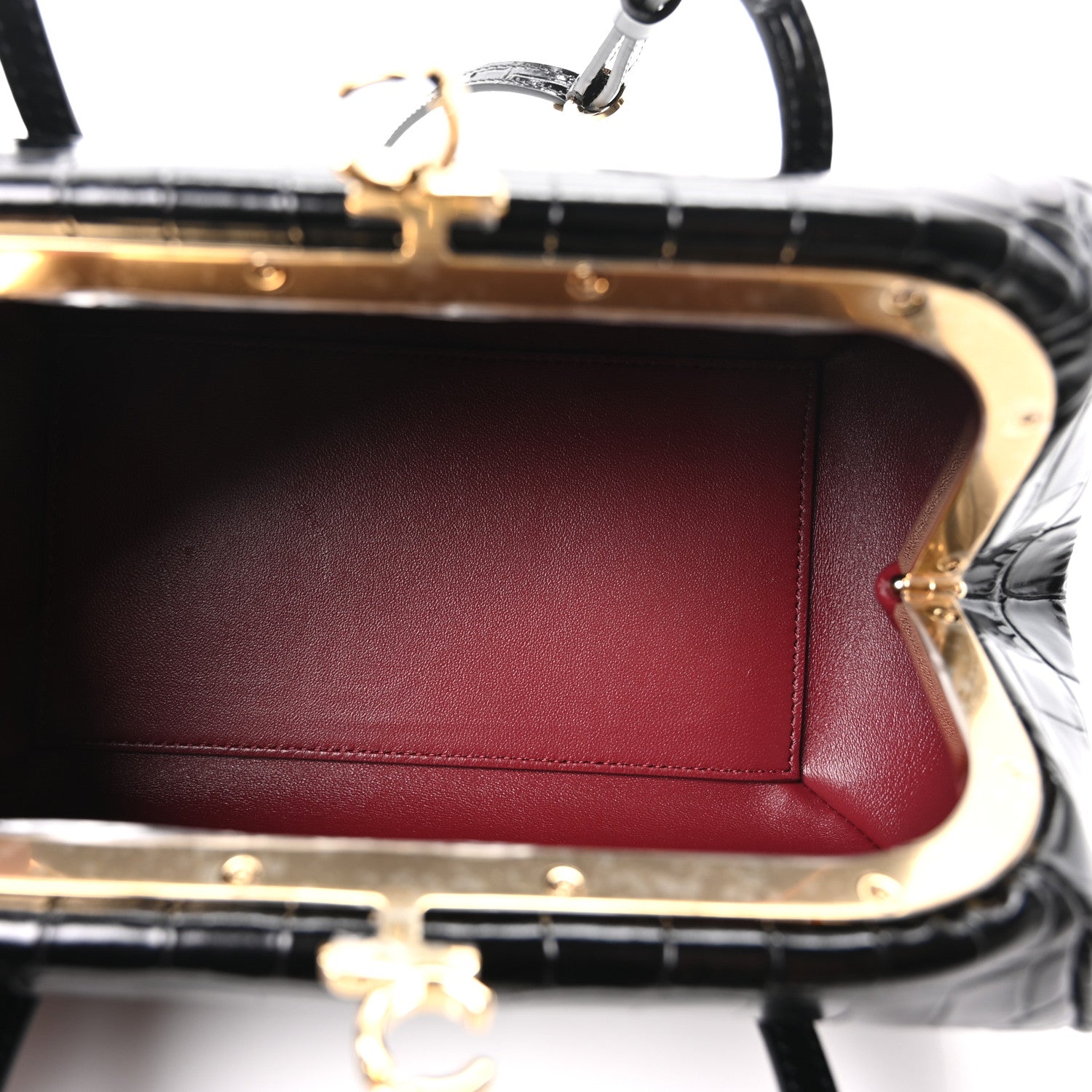 Calfskin Crocodile Embossed Pretty CC Clutch With Strap Black — view 5