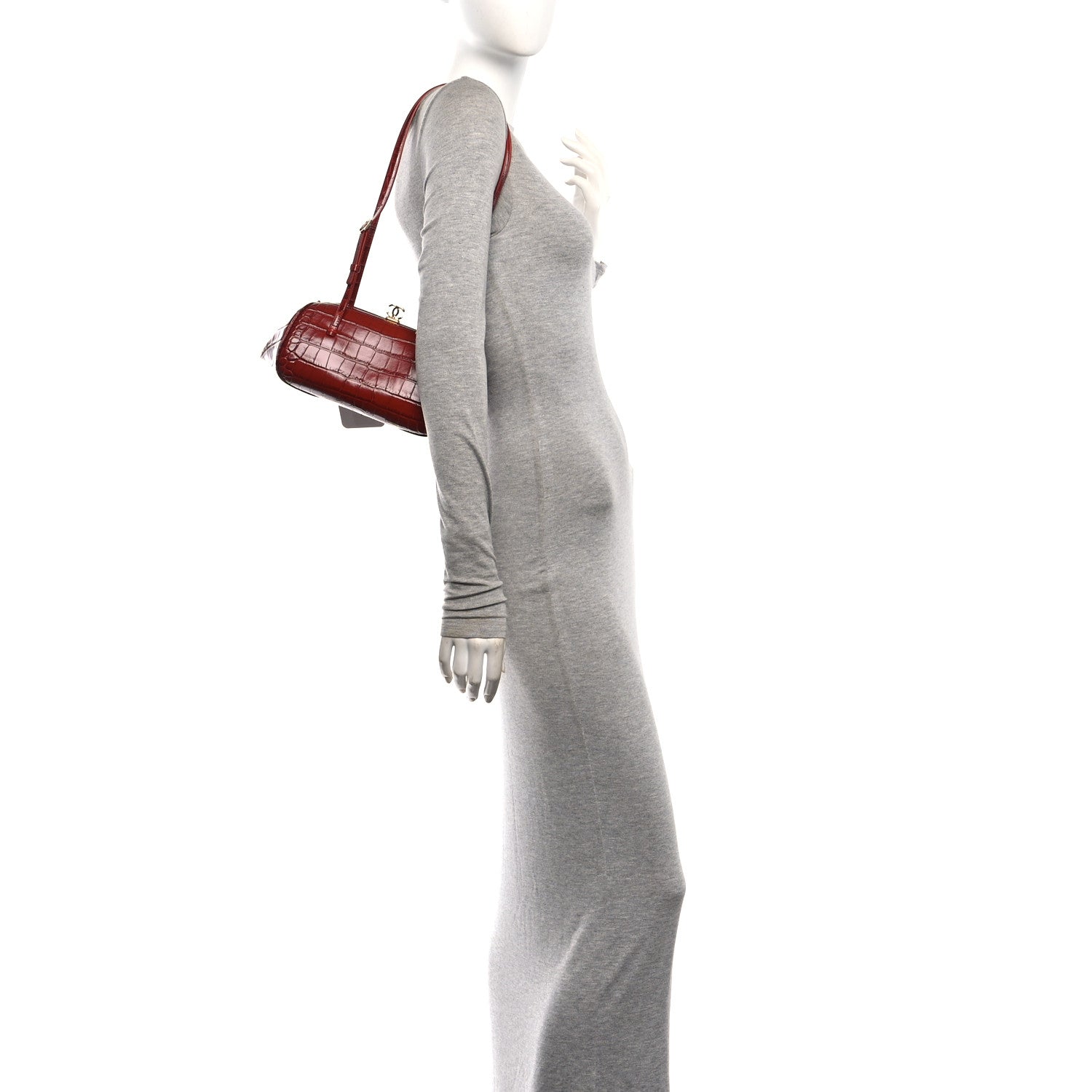 Calfskin Crocodile Embossed Pretty CC Clutch With Strap Burgundy — view 2
