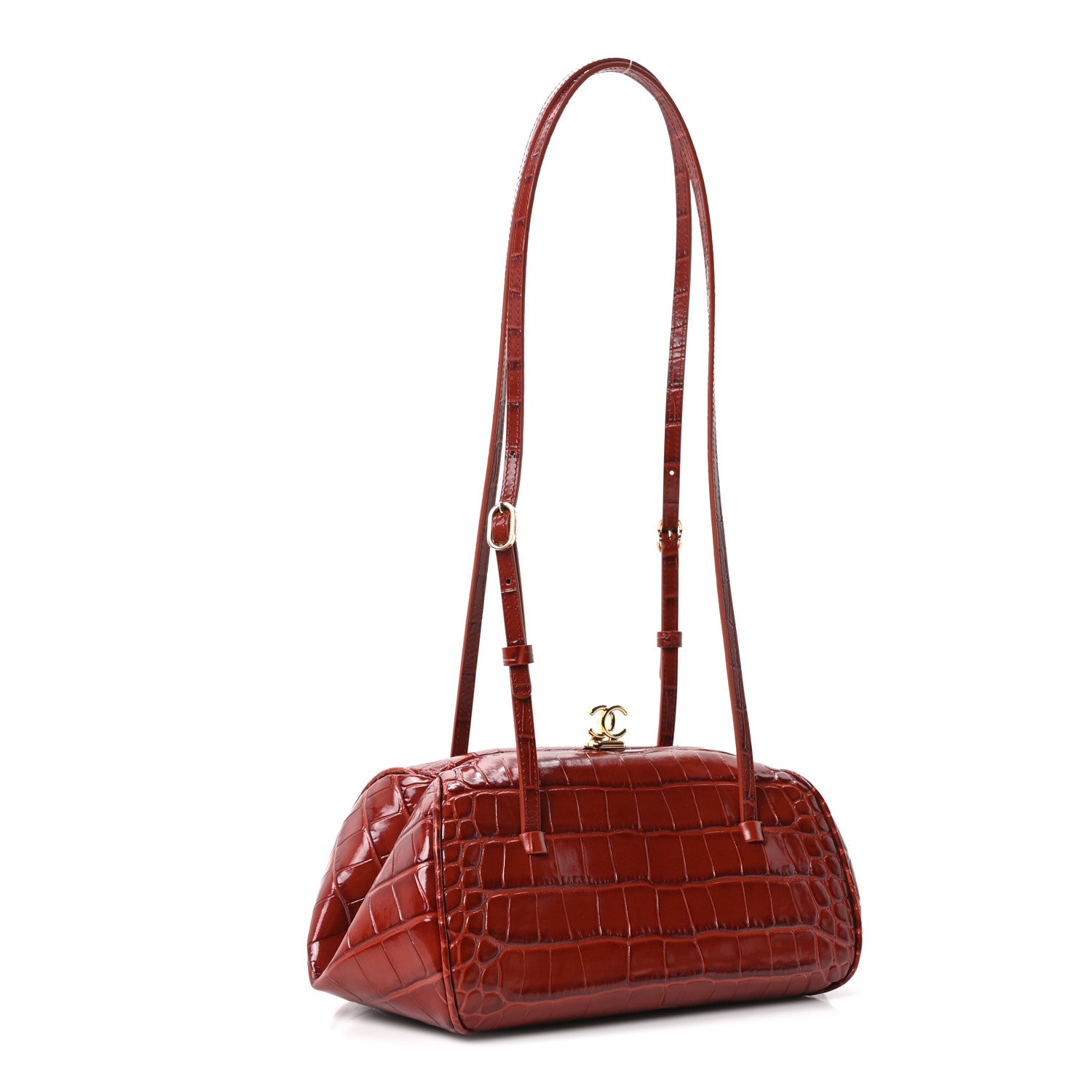 Calfskin Crocodile Embossed Pretty CC Clutch With Strap Burgundy — view 3