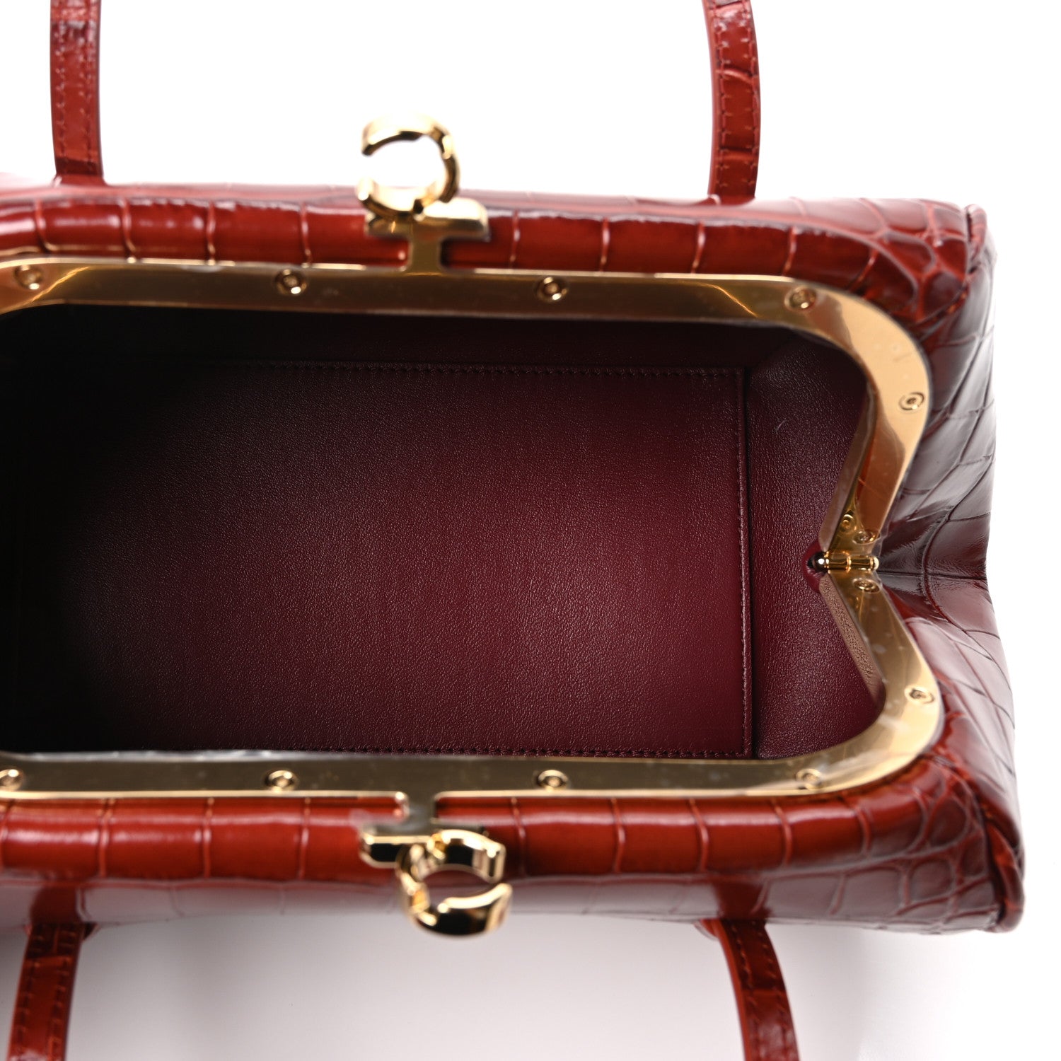 Calfskin Crocodile Embossed Pretty CC Clutch With Strap Burgundy — view 5