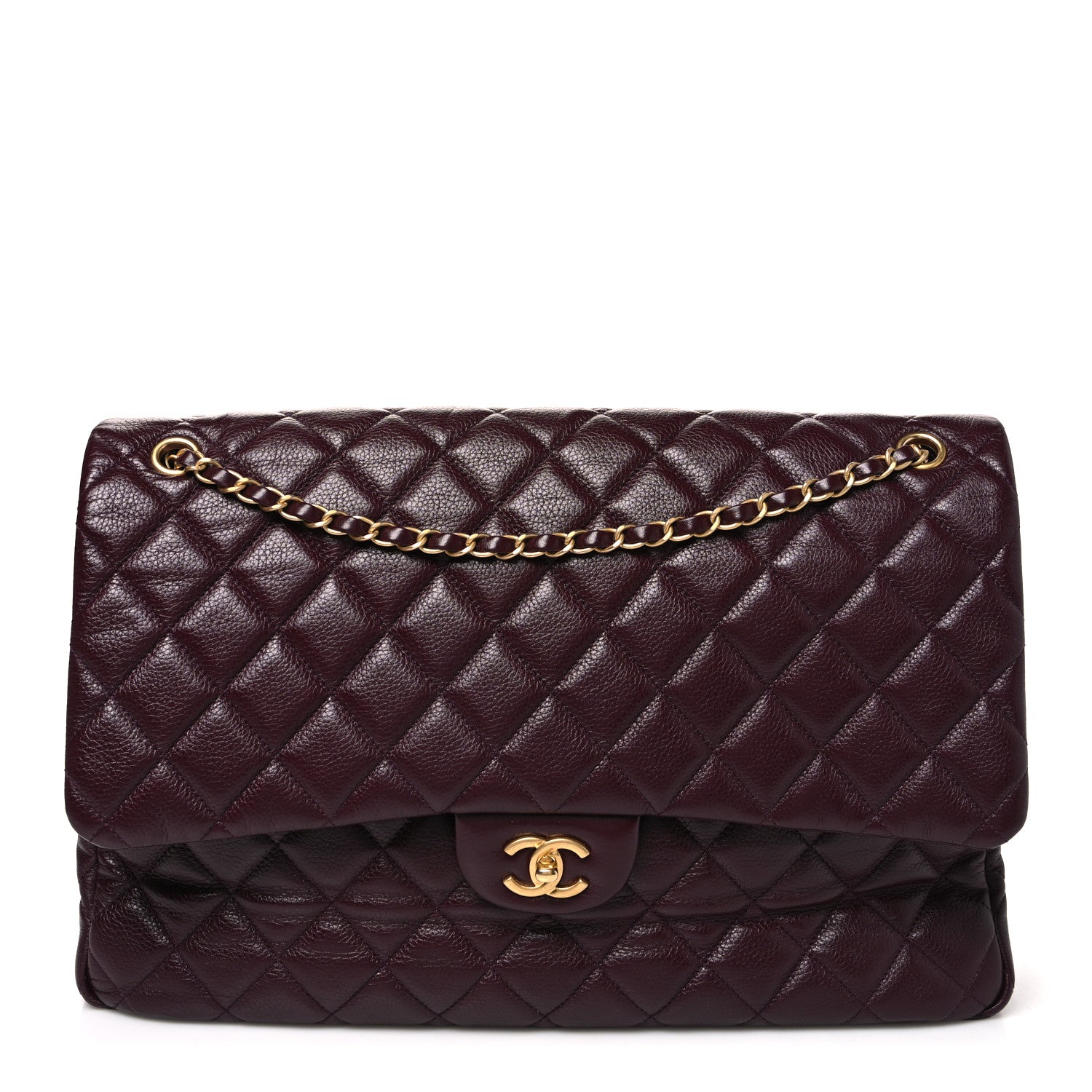 Grained Calfskin Quilted XXL Travel Flap Bag Burgundy — view 1