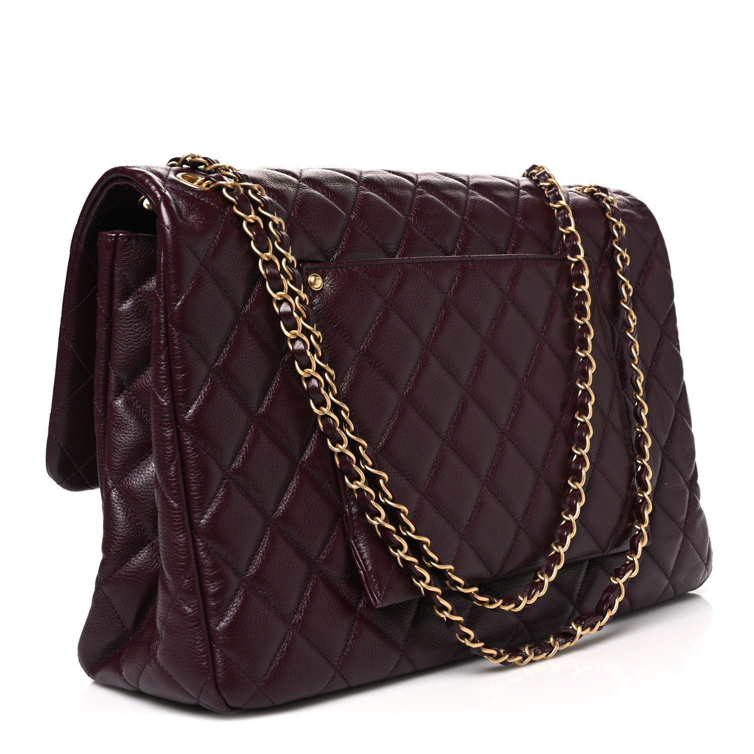 Grained Calfskin Quilted XXL Travel Flap Bag Burgundy — view 4