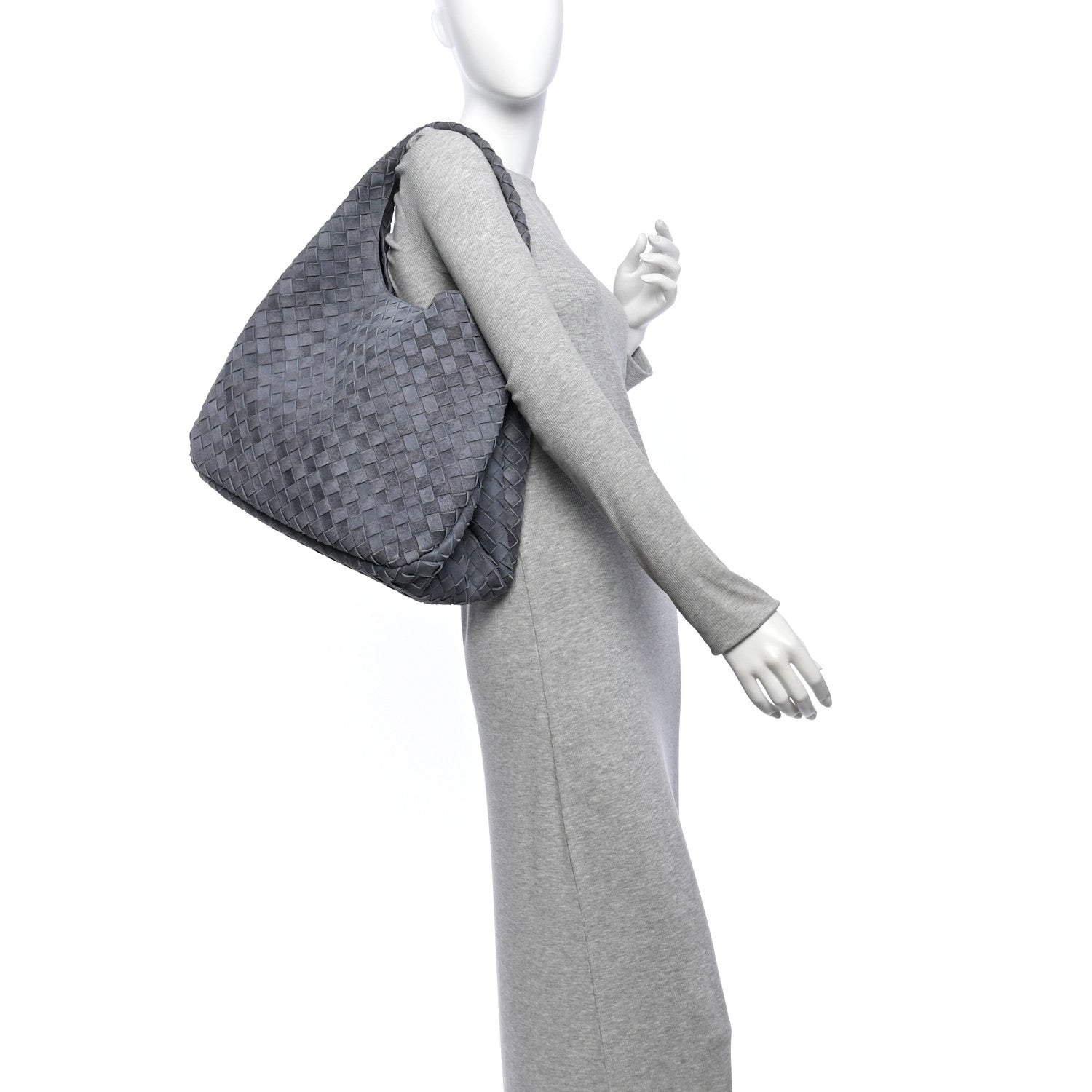 Suede Intrecciato Large Campana Shoulder Bag Cloudy Indigo — view 2