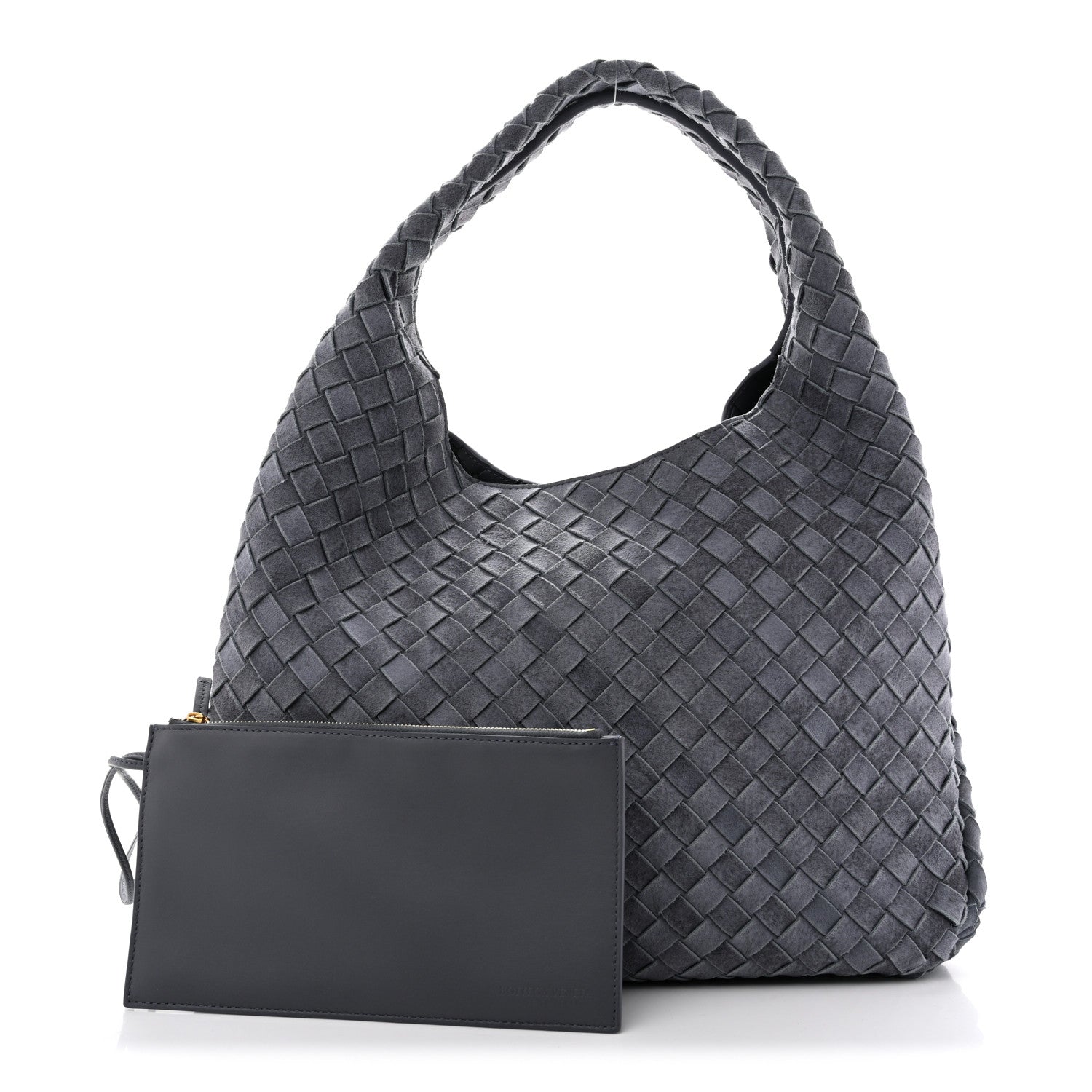 Suede Intrecciato Large Campana Shoulder Bag Cloudy Indigo — view 3