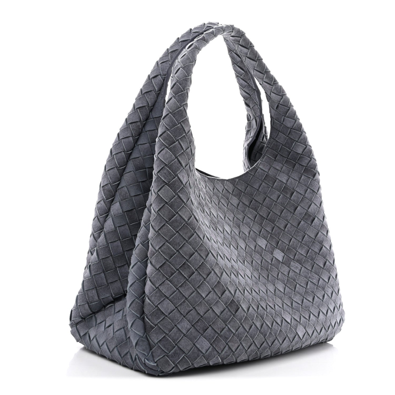 Suede Intrecciato Large Campana Shoulder Bag Cloudy Indigo — view 4