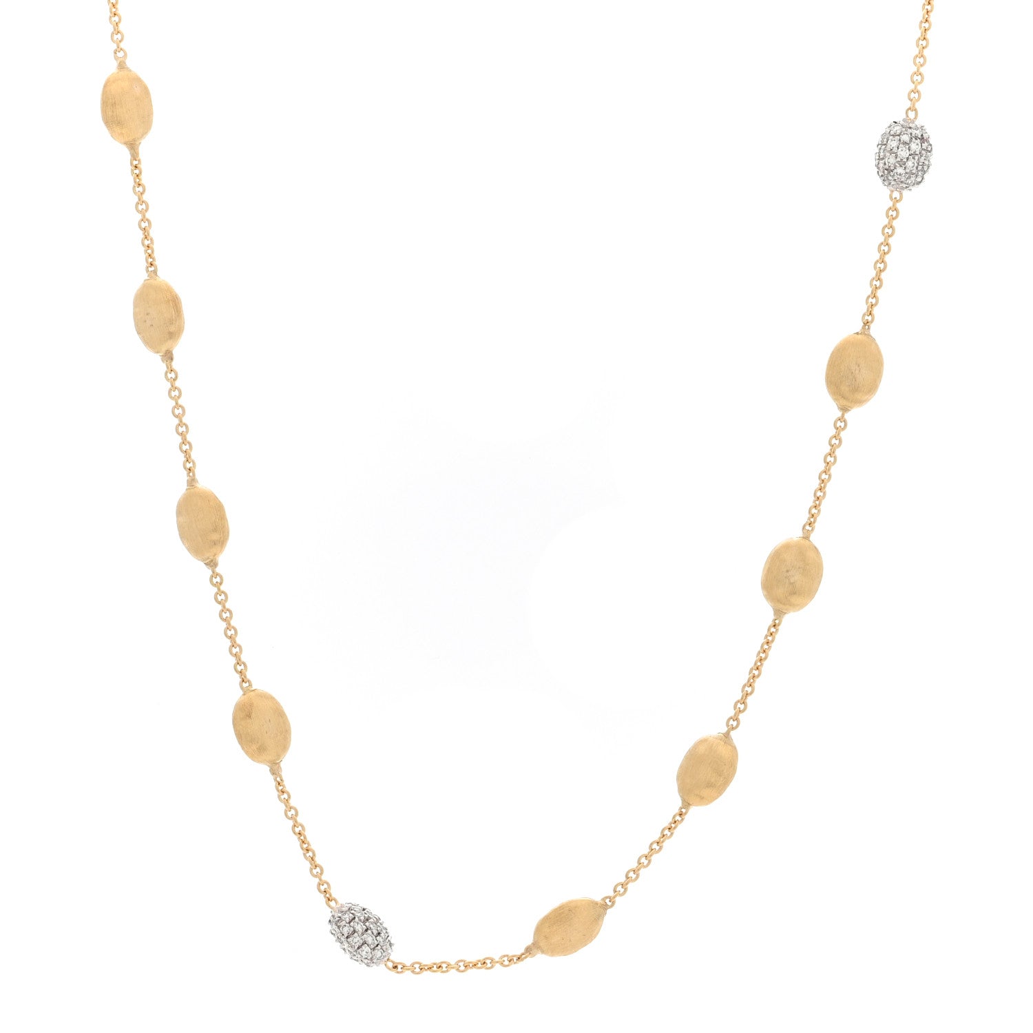 18K Yellow White Gold Diamond Siviglia Small Bead Short Necklace