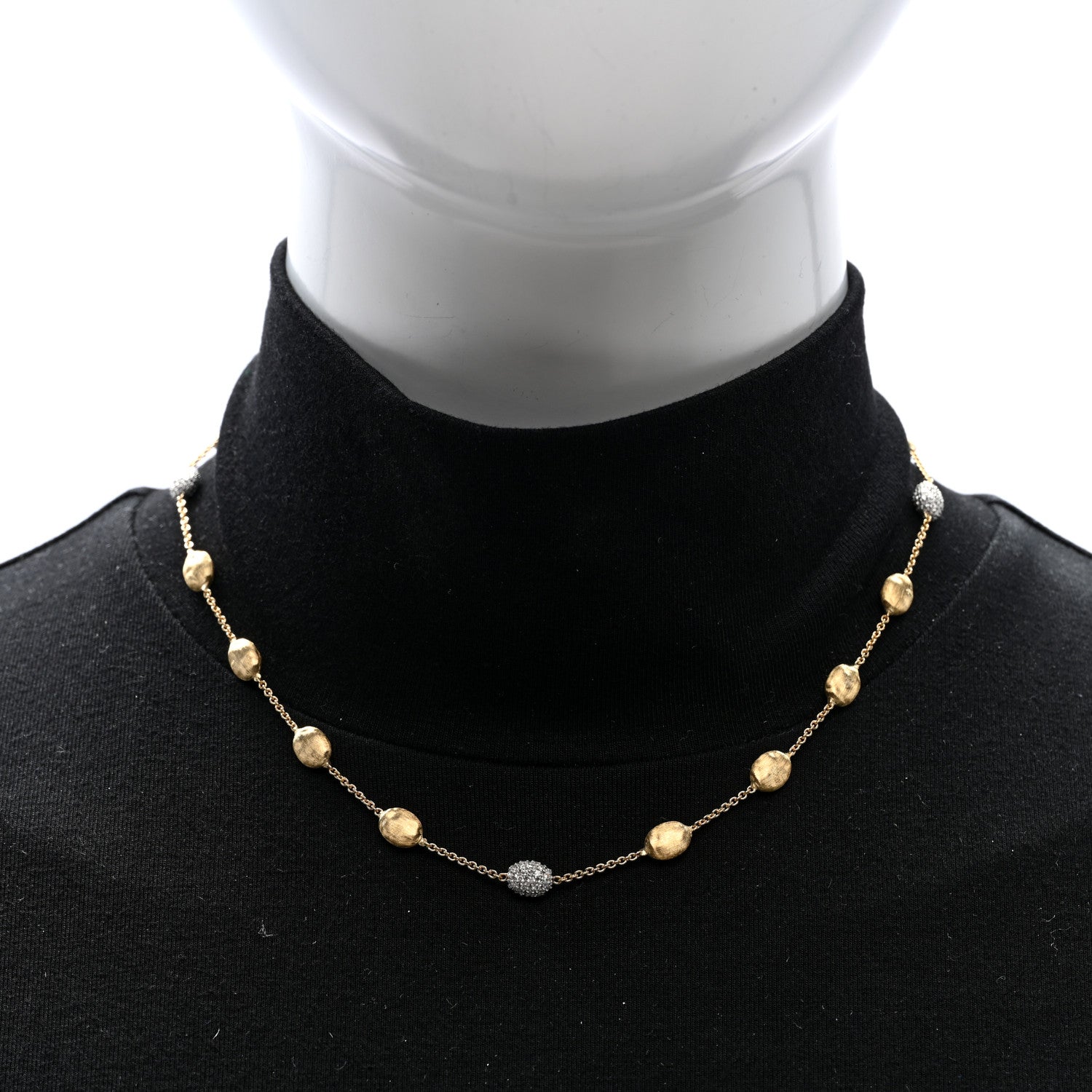 18K Yellow White Gold Diamond Siviglia Small Bead Short Necklace — view 2