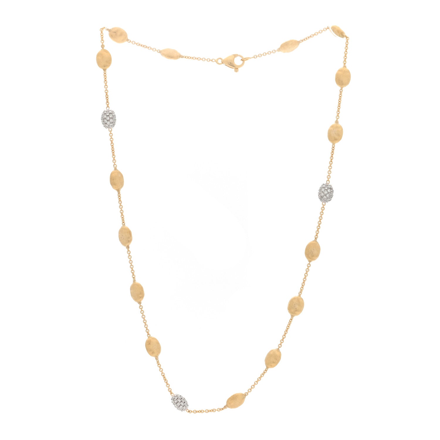 18K Yellow White Gold Diamond Siviglia Small Bead Short Necklace — view 3