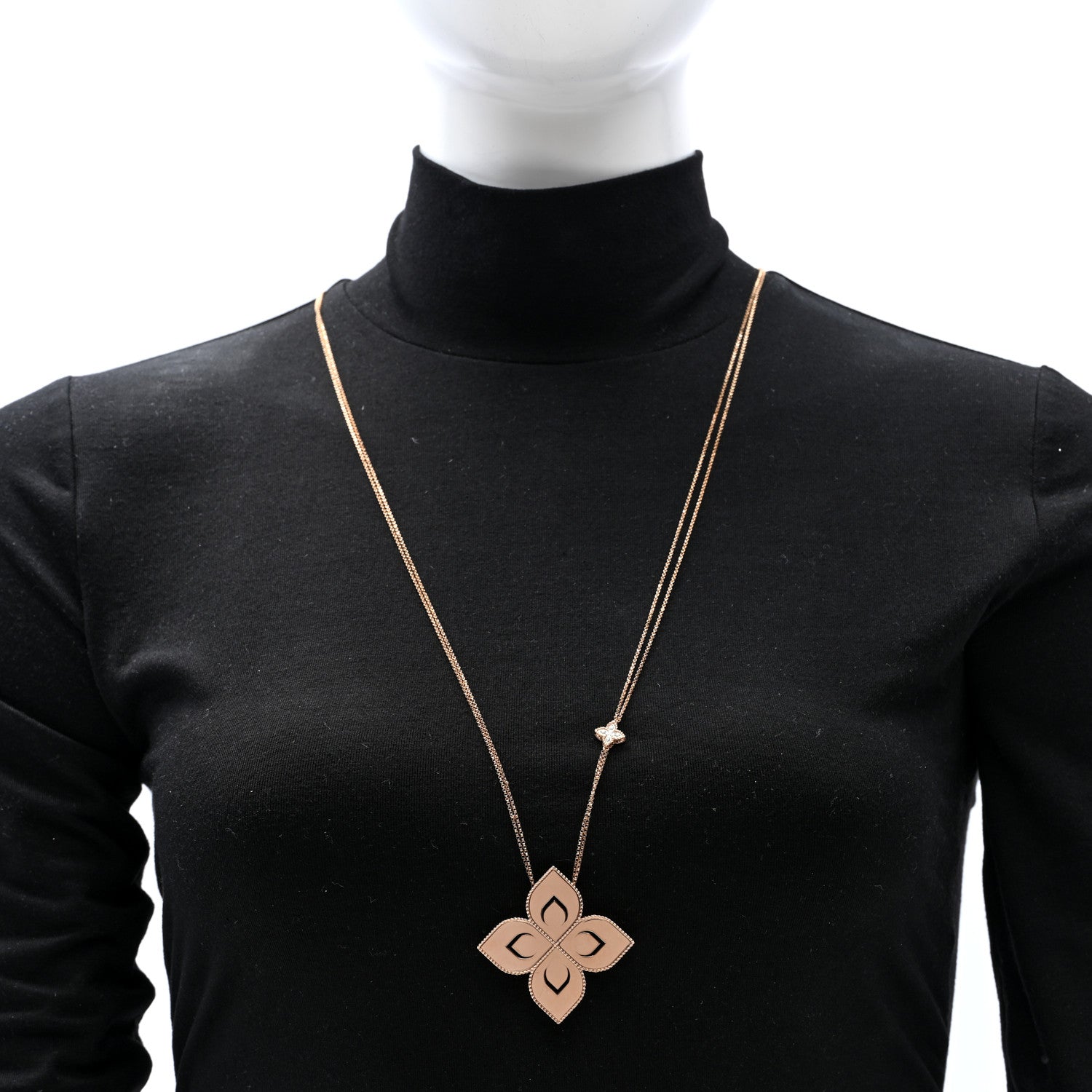 18K Rose White Gold Large Princess Flower Pendant Necklace — view 2