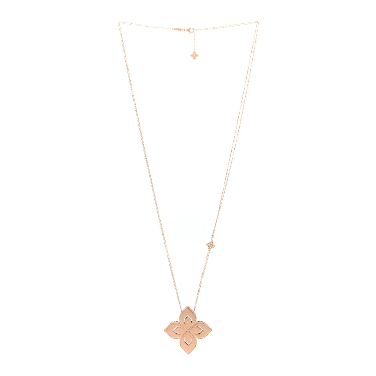 18K Rose White Gold Large Princess Flower Pendant Necklace — view 3